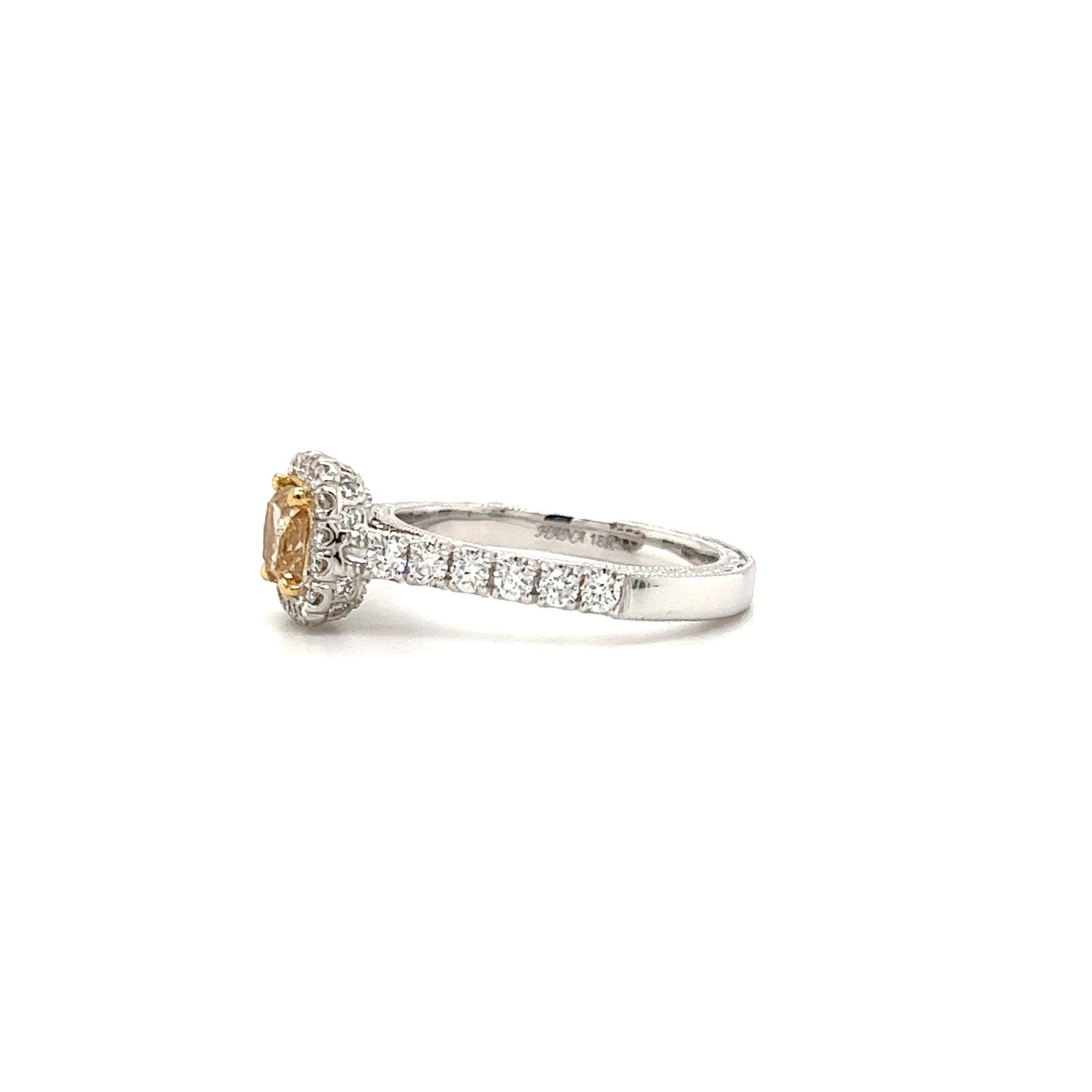 Yellow Diamond Ring with Forty-Two Diamonds in 18K White Gold Left Profile