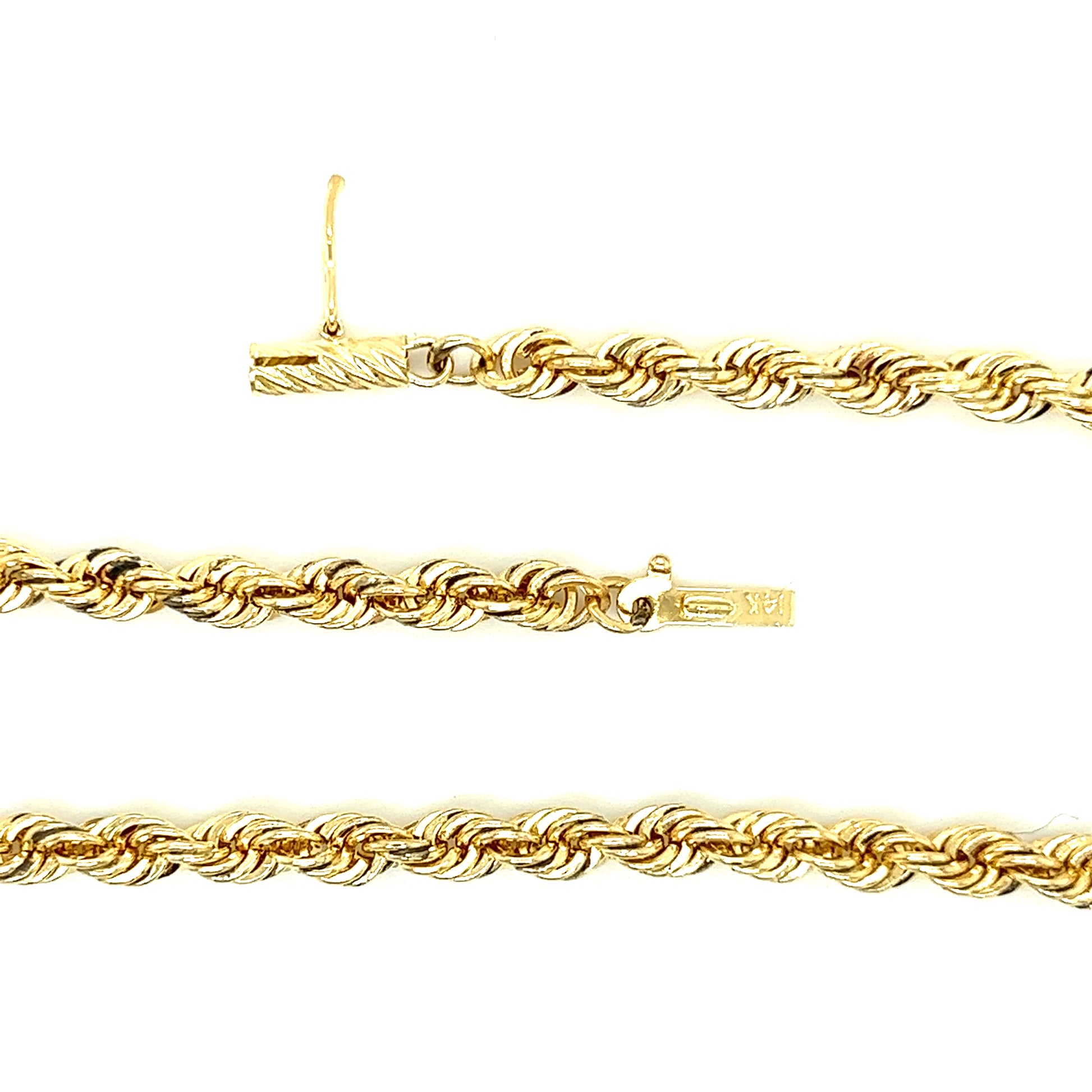 Rope Chain 4mm with 24in of Length in 14K Yellow Gold Chain and Open Clasp