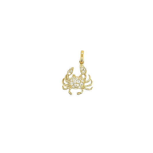 Crab Pendant with Twenty-Two Diamonds in 14K Yellow Gold Pendant Front View
