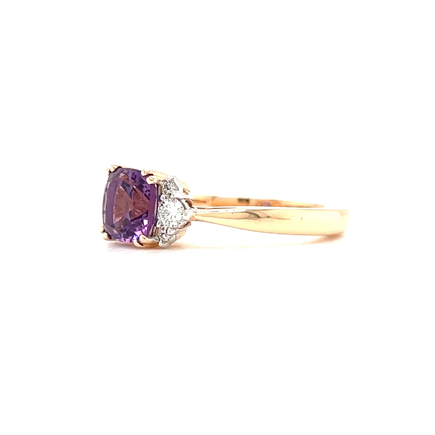 Cushion Amethyst Ring in 14K Rose Gold with Side Diamonds Left Side 2