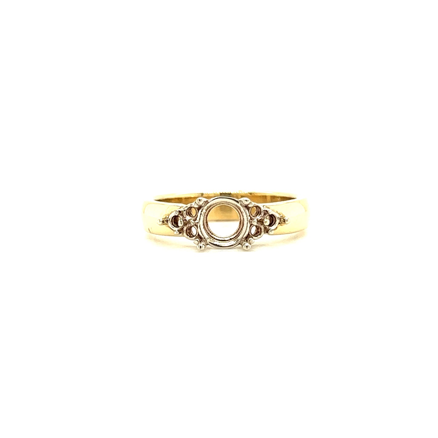 Cluster Engagement Setting with Four Prong Head in 14K Yellow Gold Front View