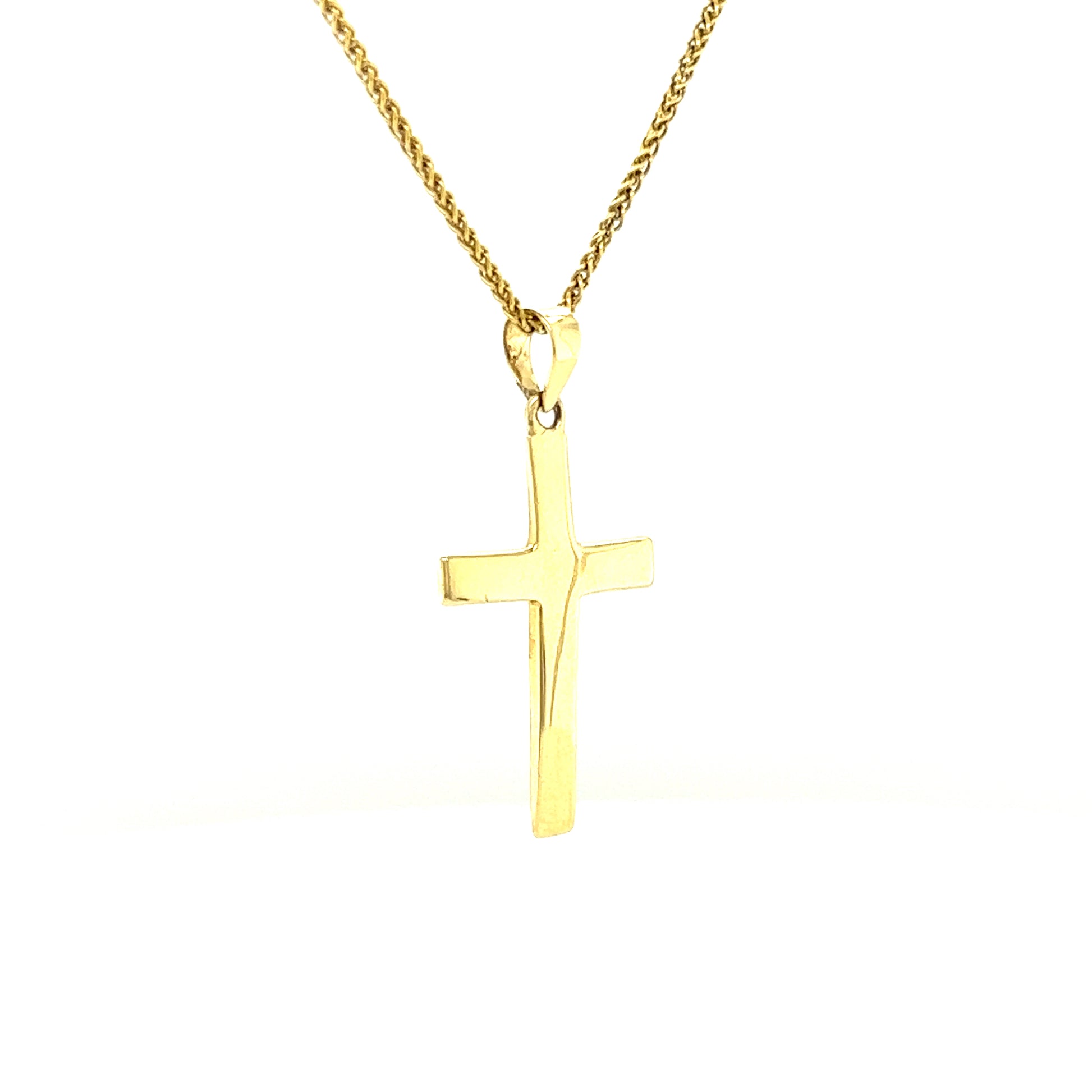 Flat Cross Pendant in 14K Yellow Gold Pendant and Chain Left Side View