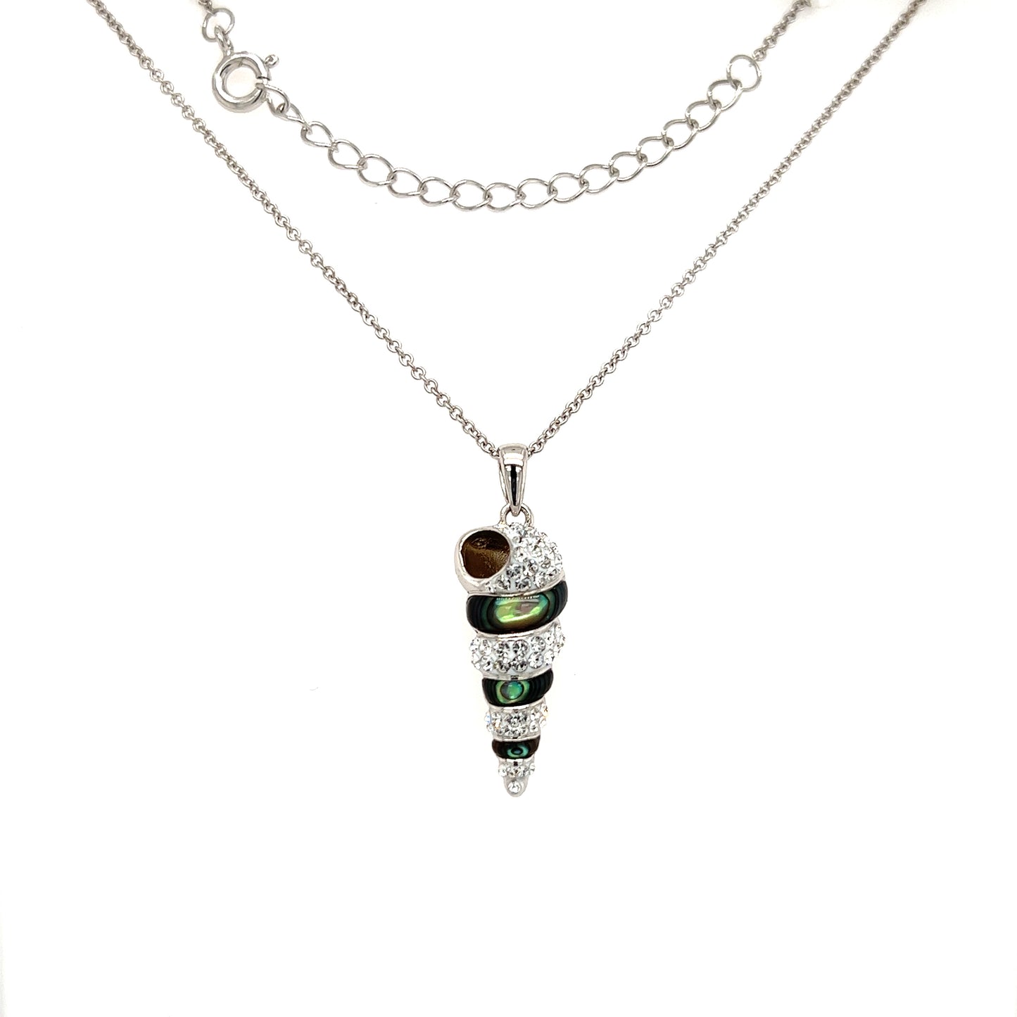 Abalone Shell Necklace with Swarovski Crystals in Sterling Silver Necklace View