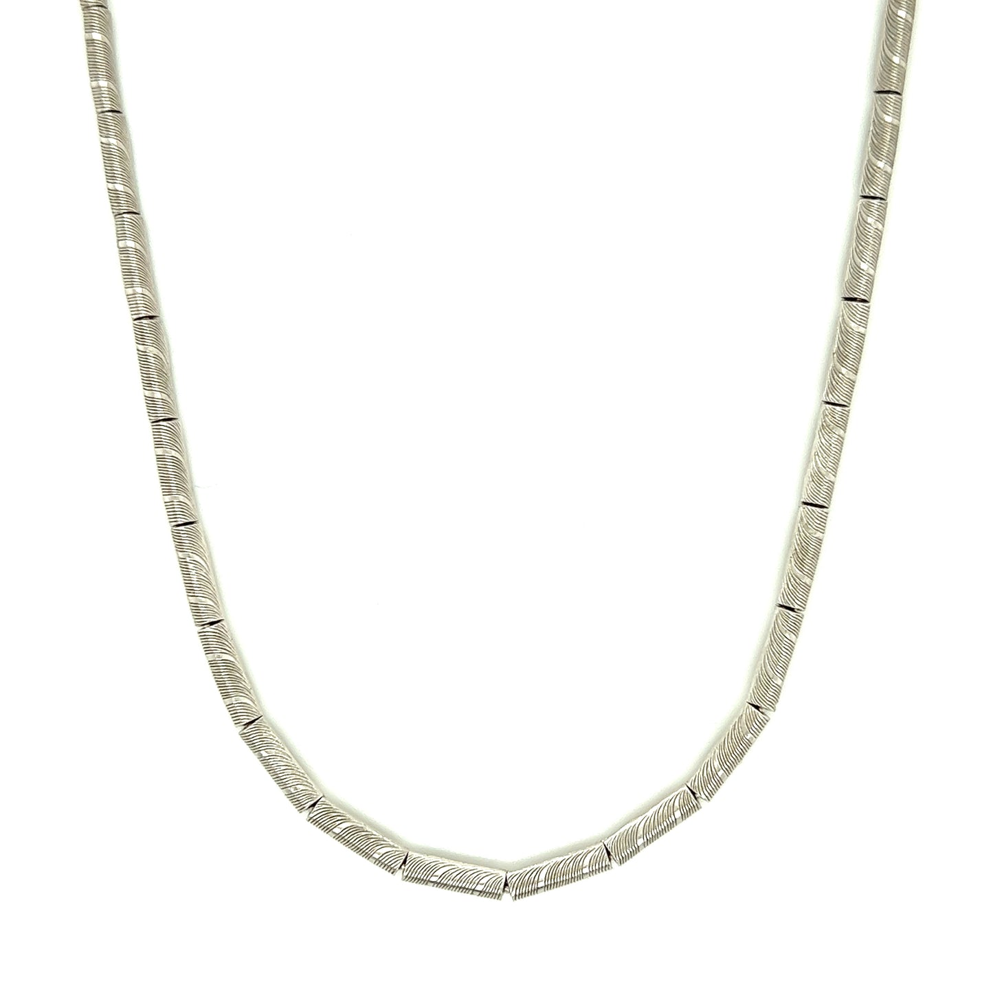 Textured Bar Link Necklace with Floral Claw Clasp in Sterling Silver Front View