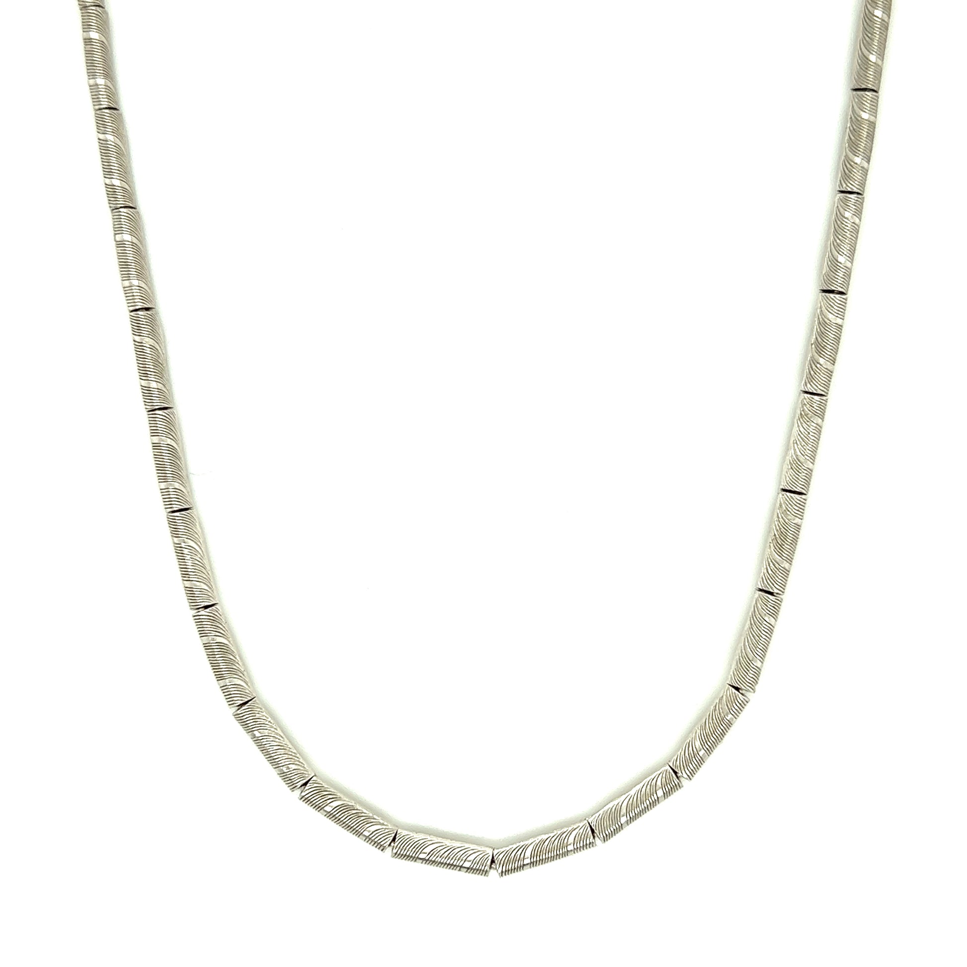 Textured Bar Link Necklace with Floral Claw Clasp in Sterling Silver Front View