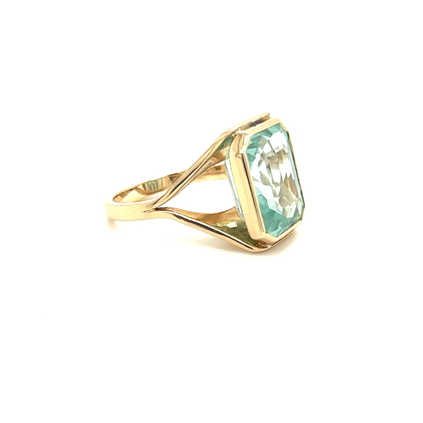 Blue Topaz Ring with Split Shank Setting in 14K Yellow Gold Left Side View