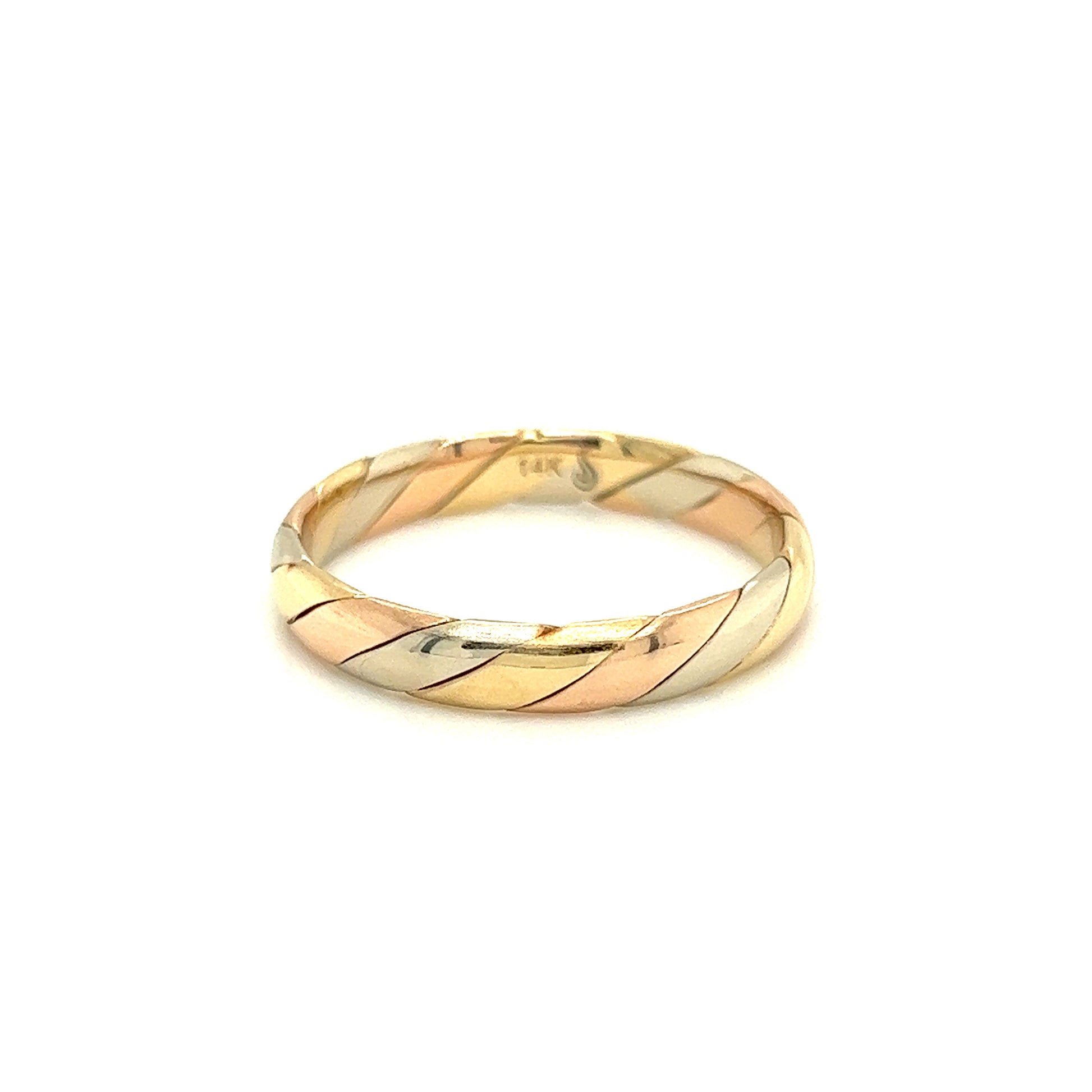 Woven 4mm Ring in 14K White and Yellow and Rose Gold Front View