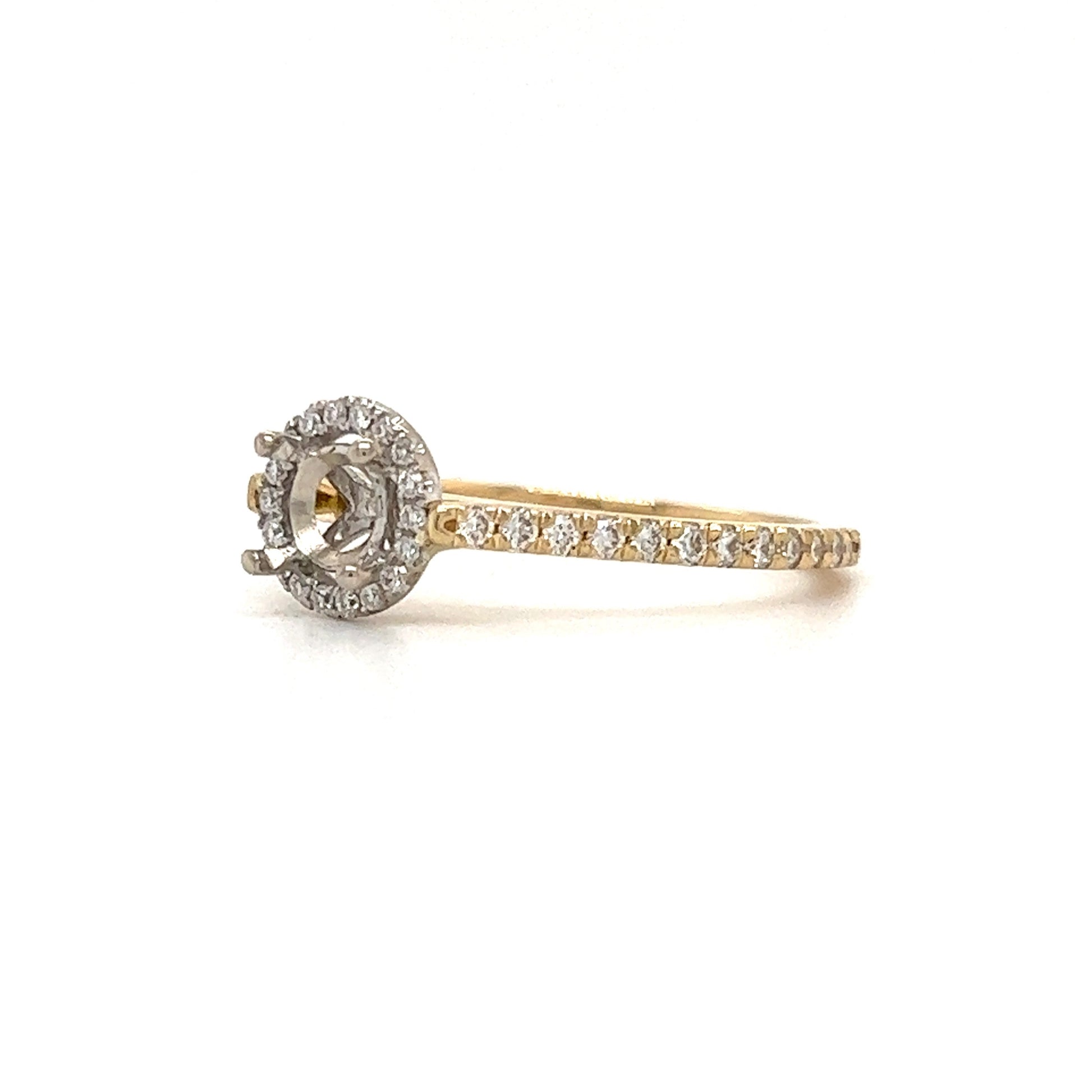 Ring Setting with Diamond Halo in 14K Yellow Gold Right Side View