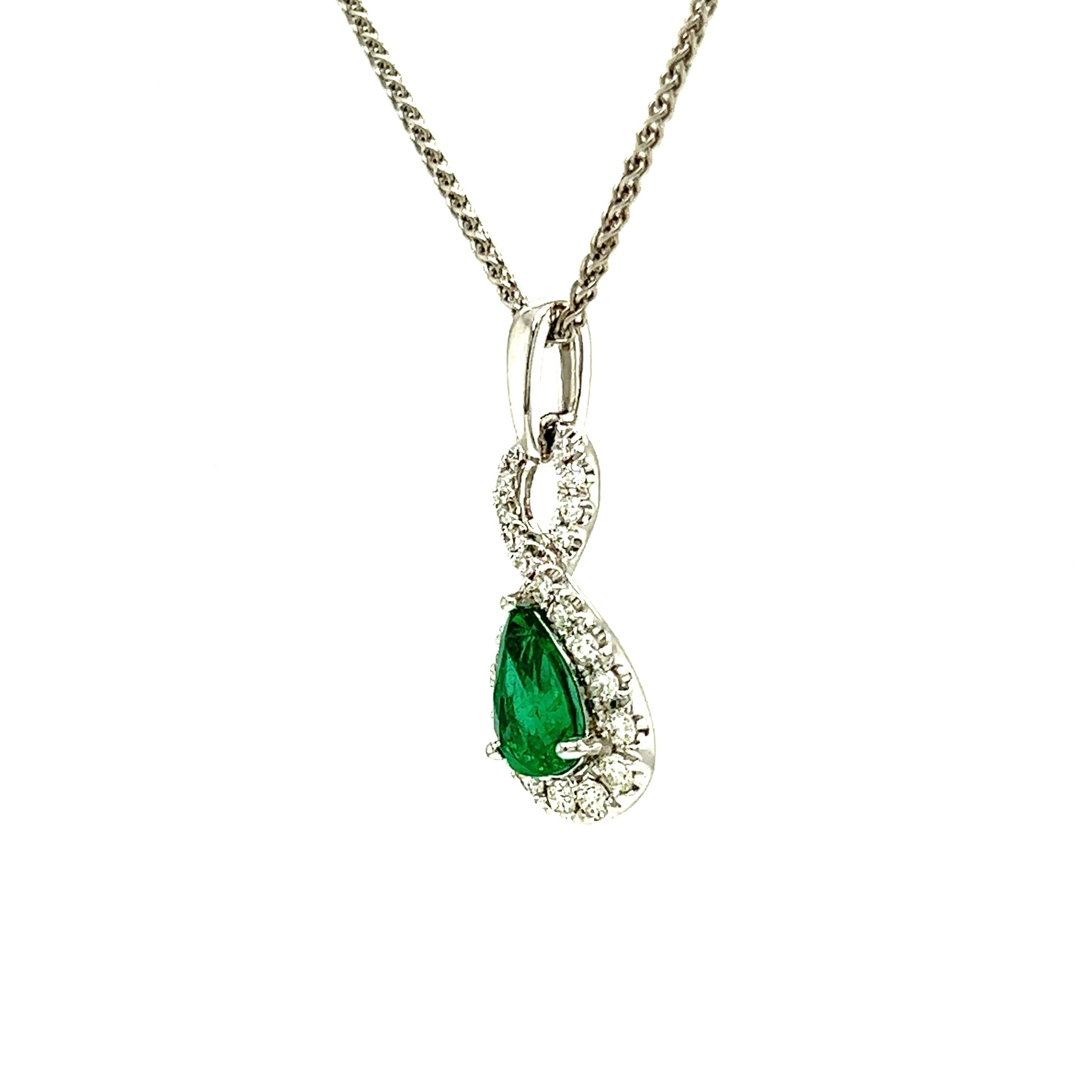 Emerald Infinity Pendant with 0.23ctw of Diamonds in 18K White Gold