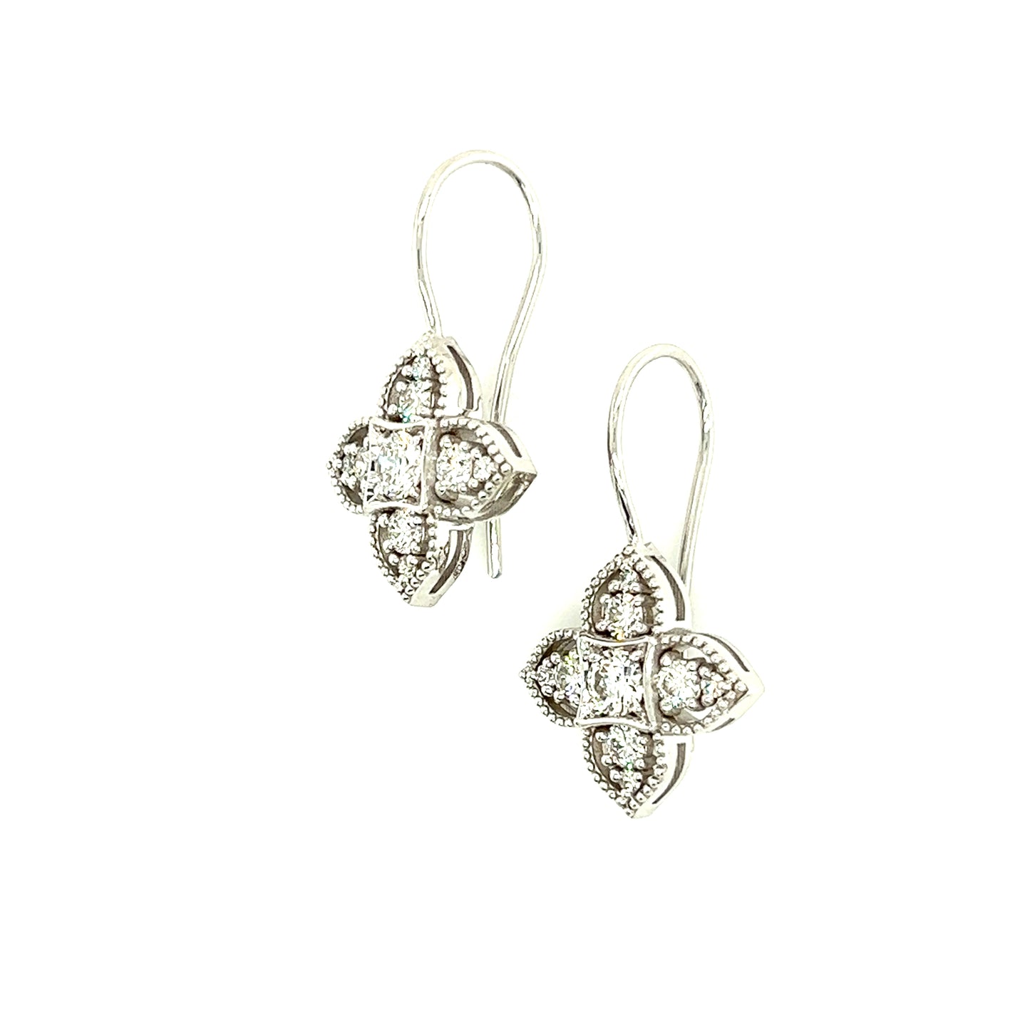 Floral Diamond Dangle Earrings with 1.30ctw of Diamonds in 14K White Gold Right Side View