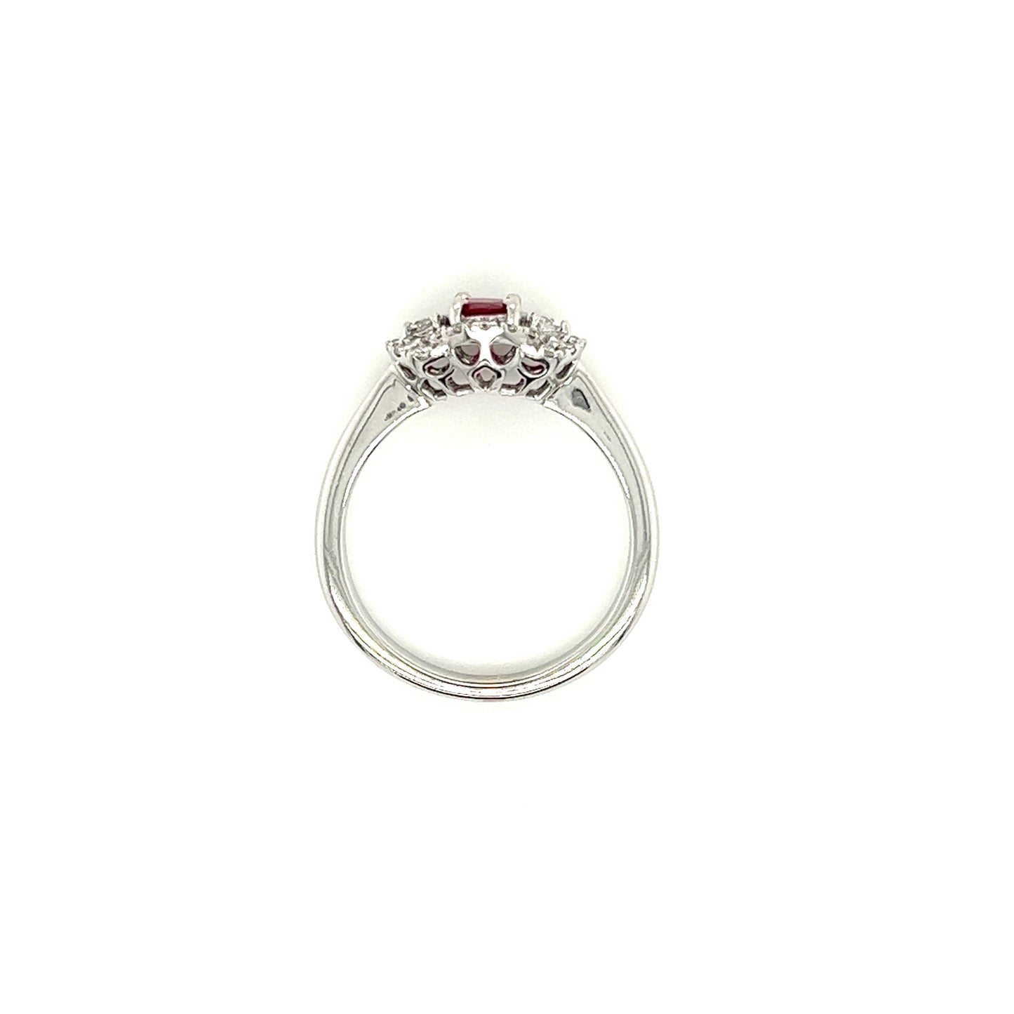 Oval Ruby Ring with 0.25ctw of Diamonds in 18K White Gold Top View