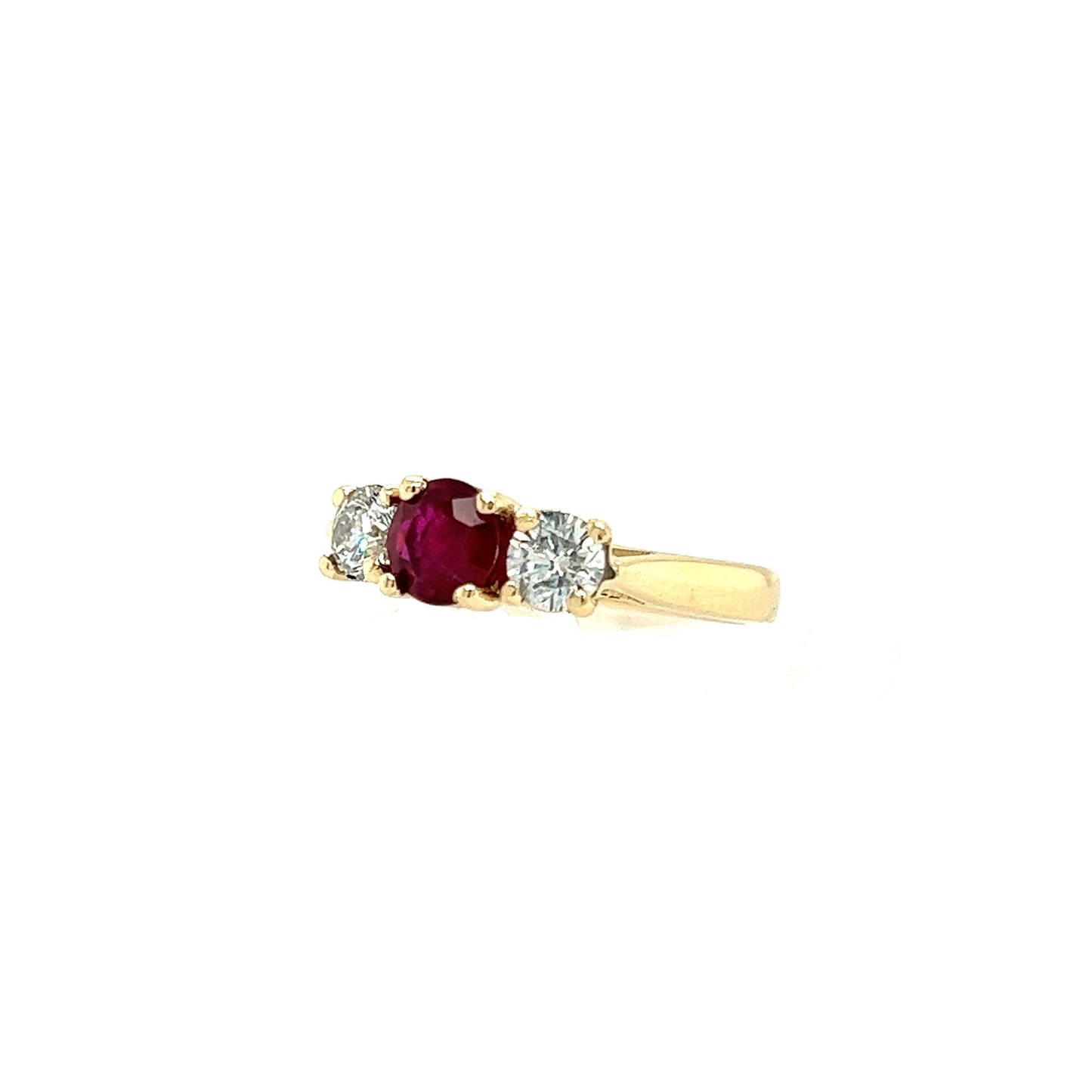 Round Ruby Ring with Two Side Diamonds in 14K Yellow Gold Right Side View Alternative 