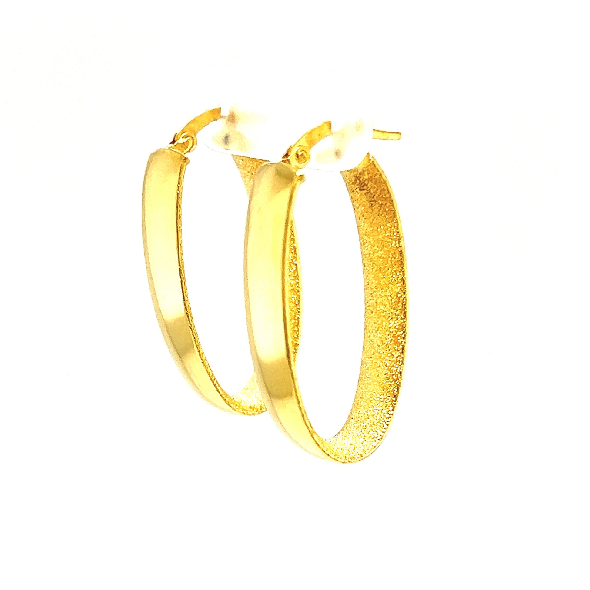 Oval Hoop 6mm Earrings with Star Dust Finish in 14K Yellow Gold Right Side View