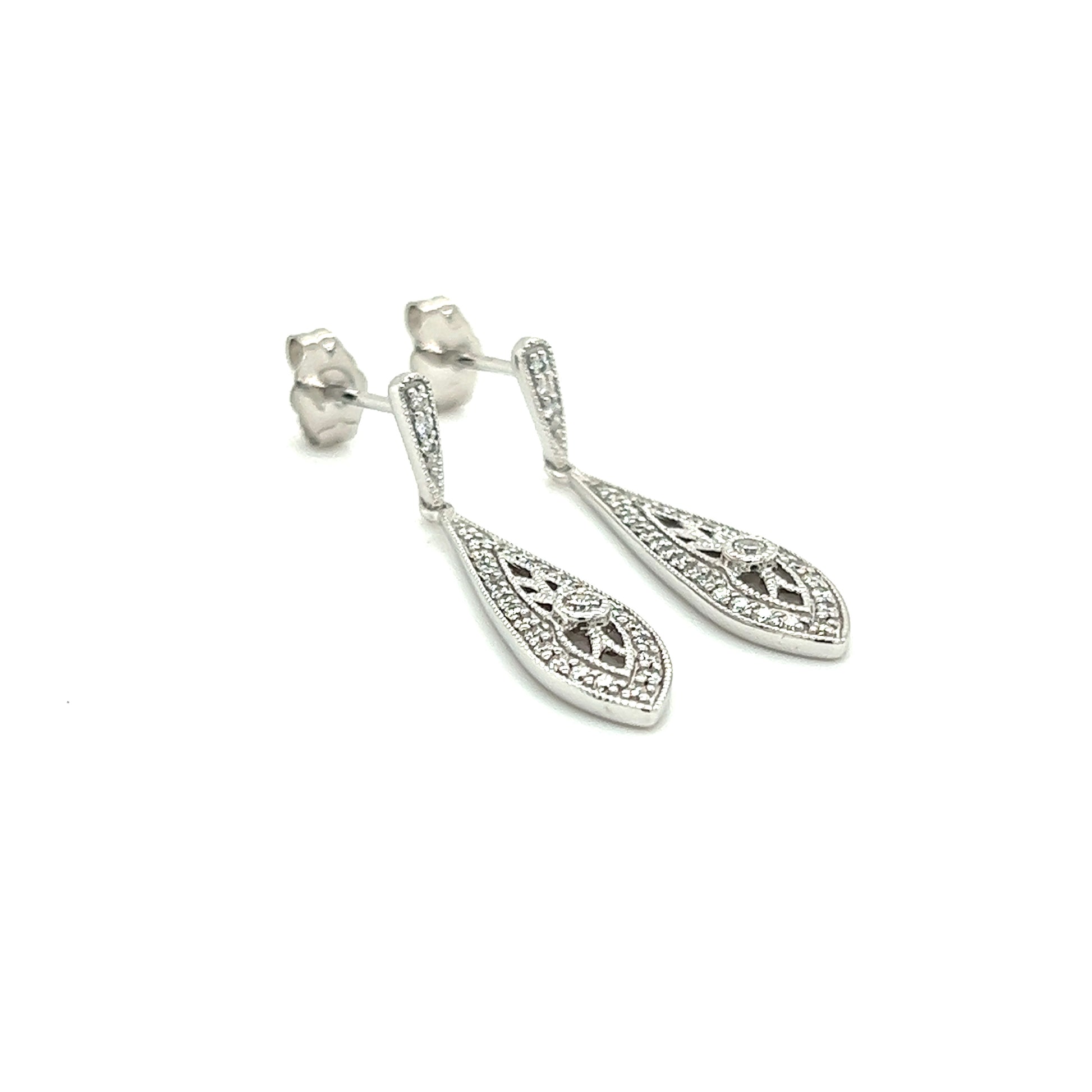 Diamond Dangle Earrings with 0.375ctw of Diamonds in 14K White Gold Left Flat Side View