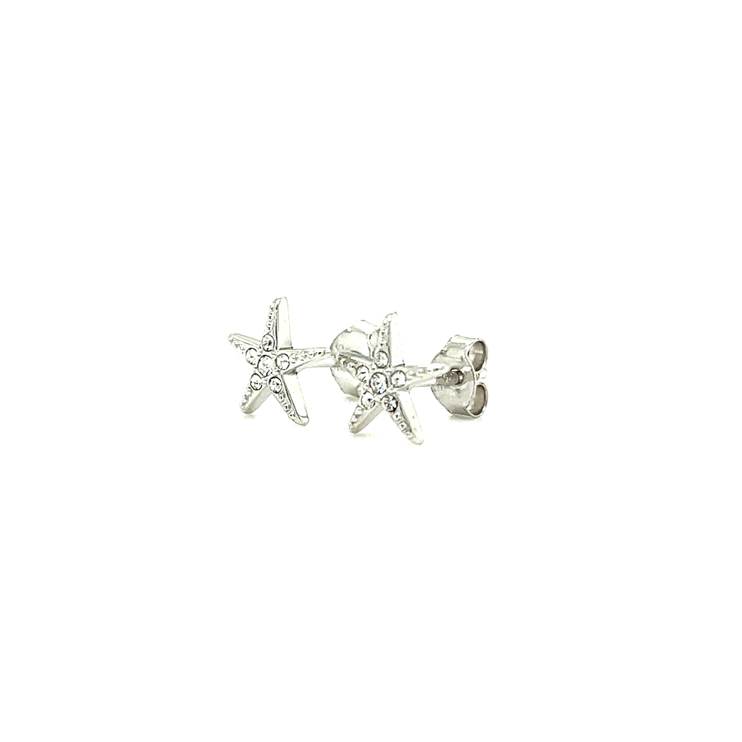 Starfish Stud Earrings with White Crystals in Sterling Silver Right Side View