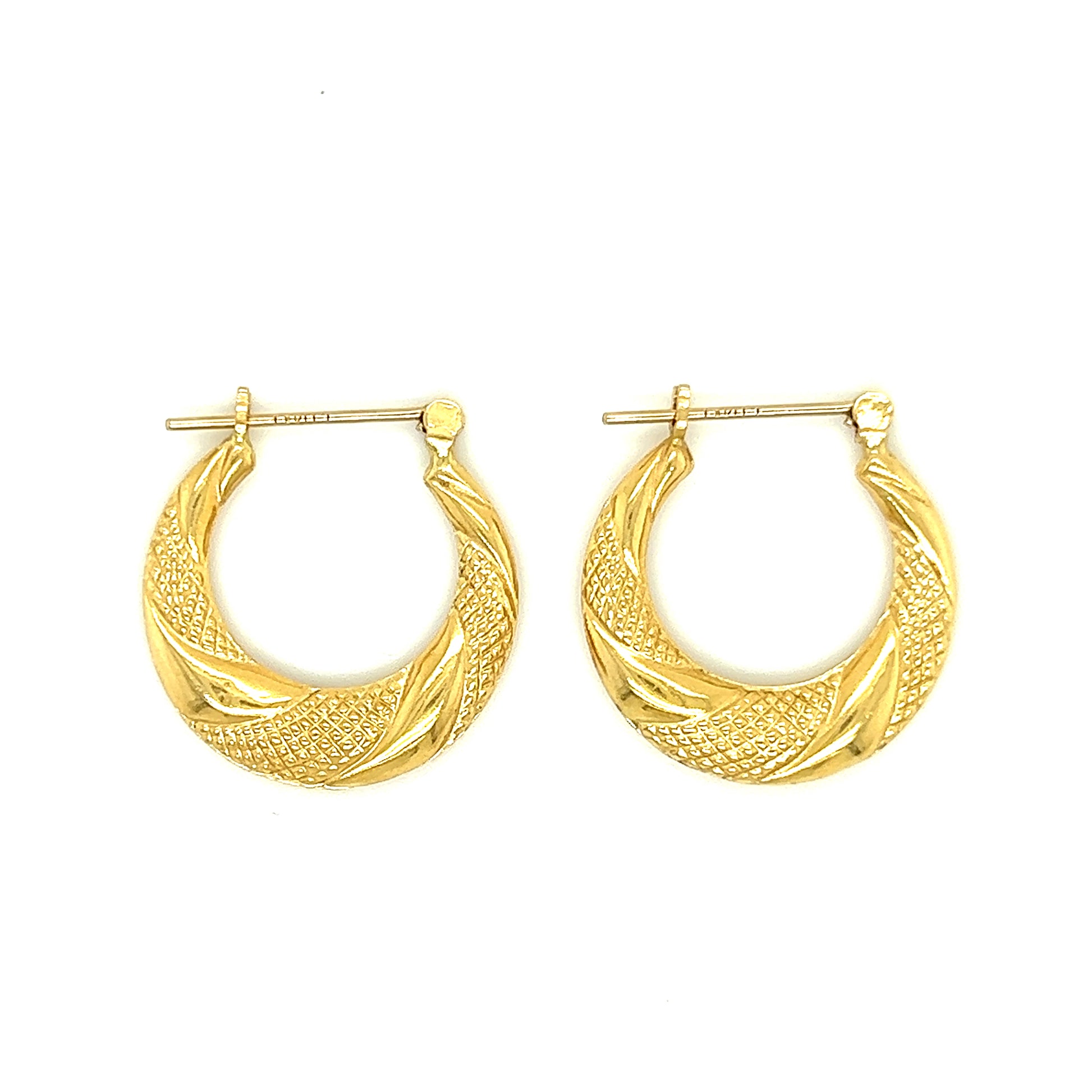 Copy of Hoop 20mm Earrings with Twisted Textured Pattern in 14K Yellow Gold Top View Closed Clasp