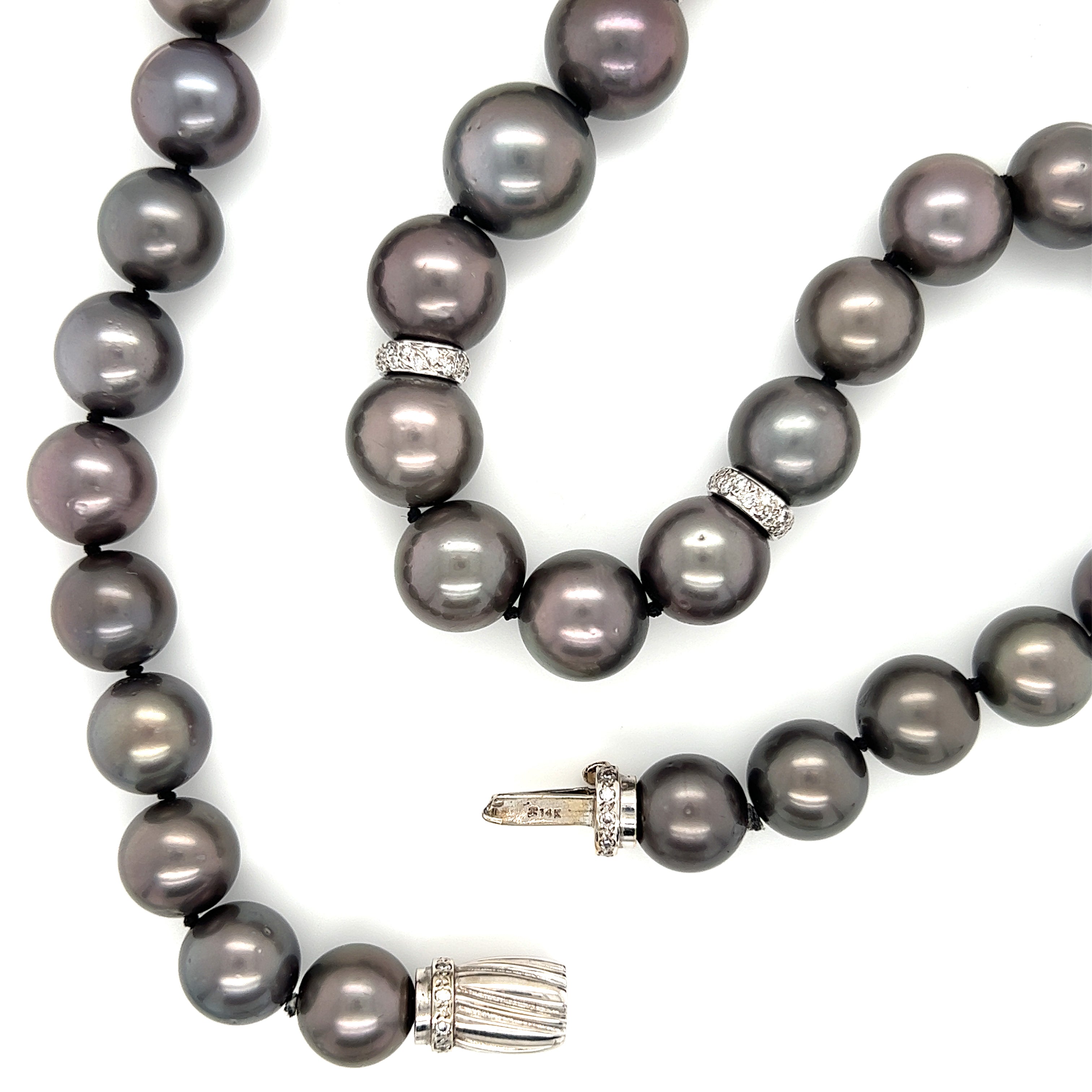 Tahitian Black Pearl Necklace with Four Diamond Rondelle and 14K