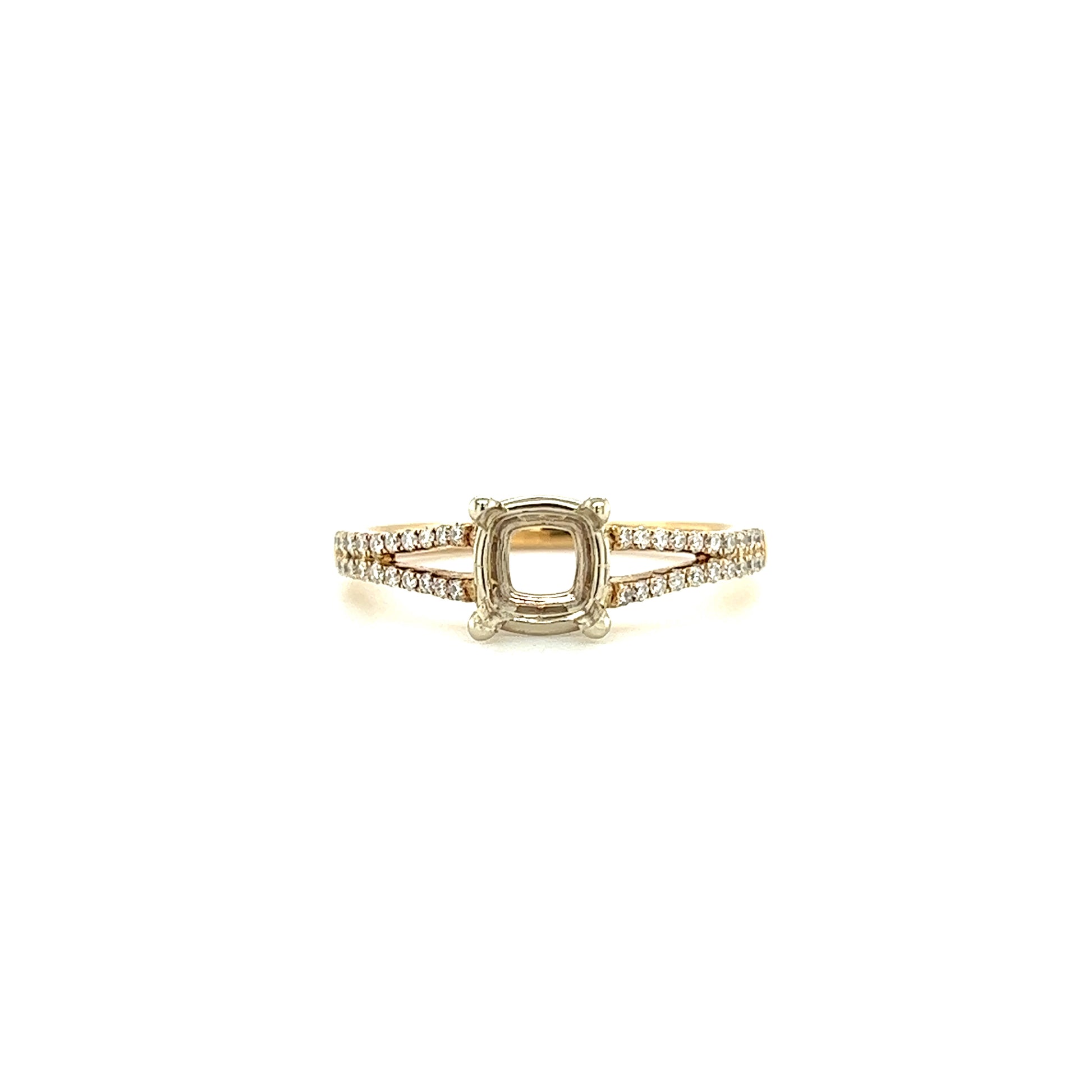 Split Shank Ring Setting with 0.20ctw of Diamonds in 14K Yellow Gold Front View