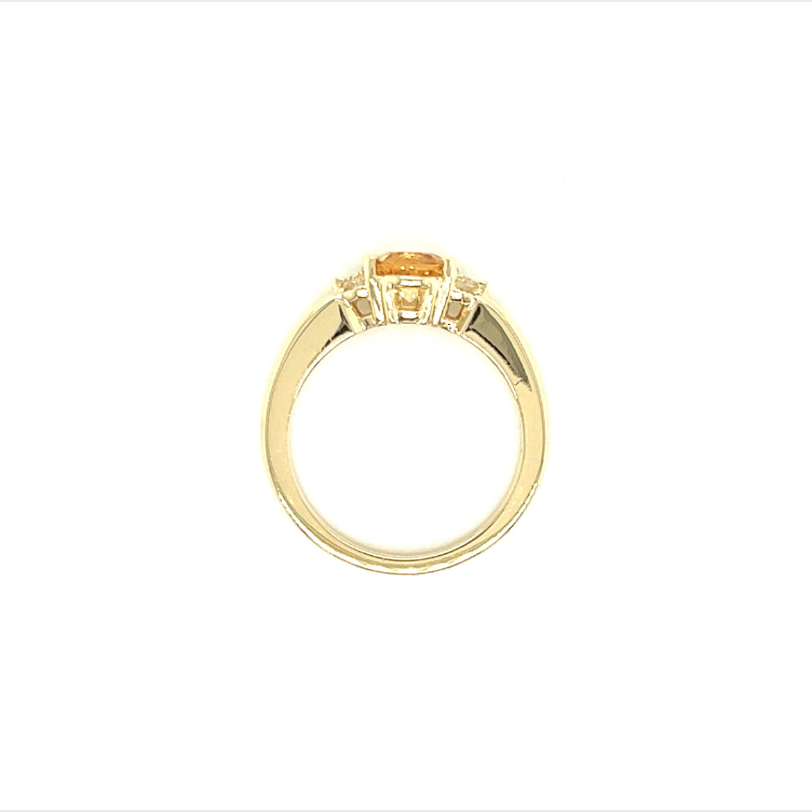 Yellow Topaz Ring with Two Side Diamonds in 14K Yellow Gold Top View