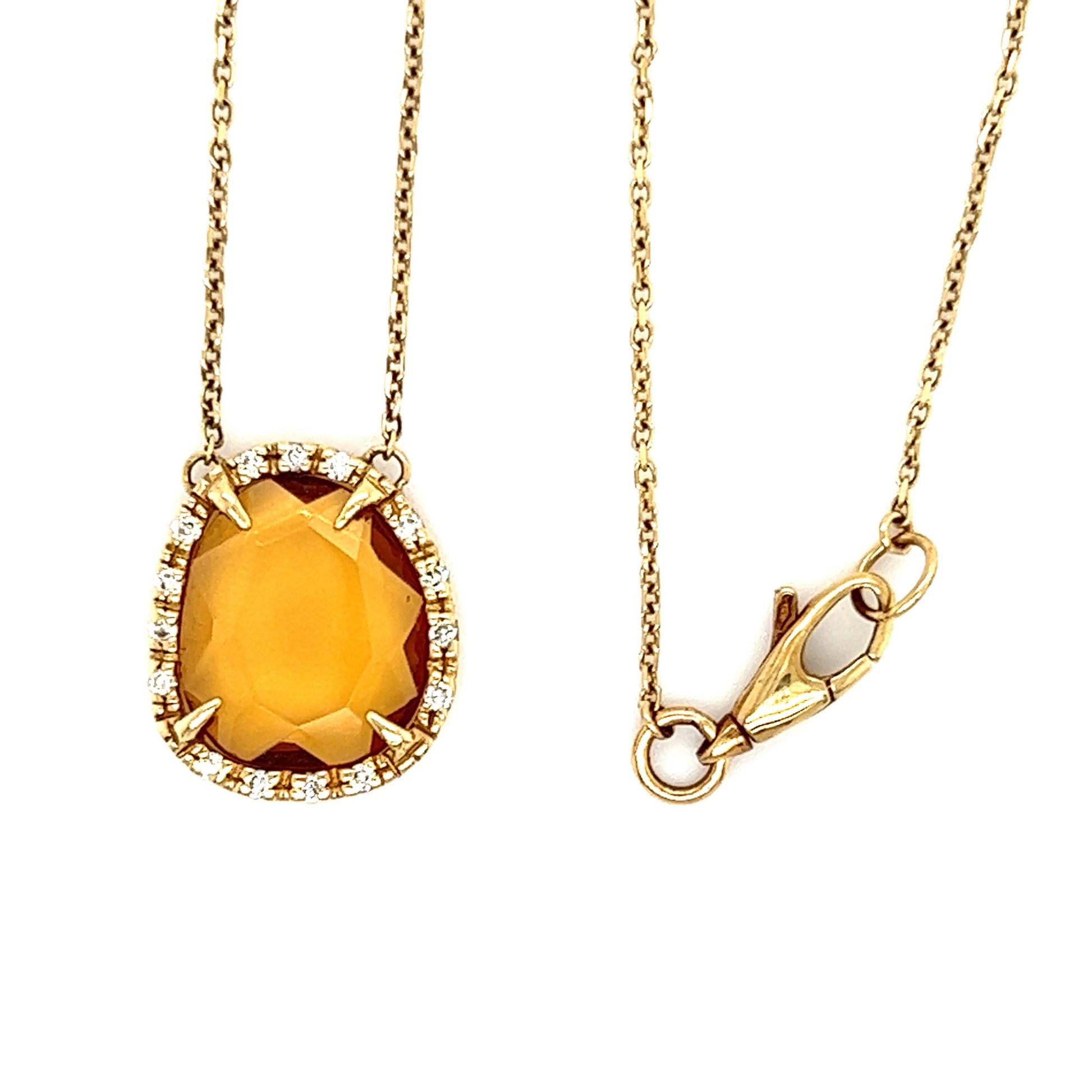 Citrine Necklace in 14K Yellow Gold with Diamonds Top View