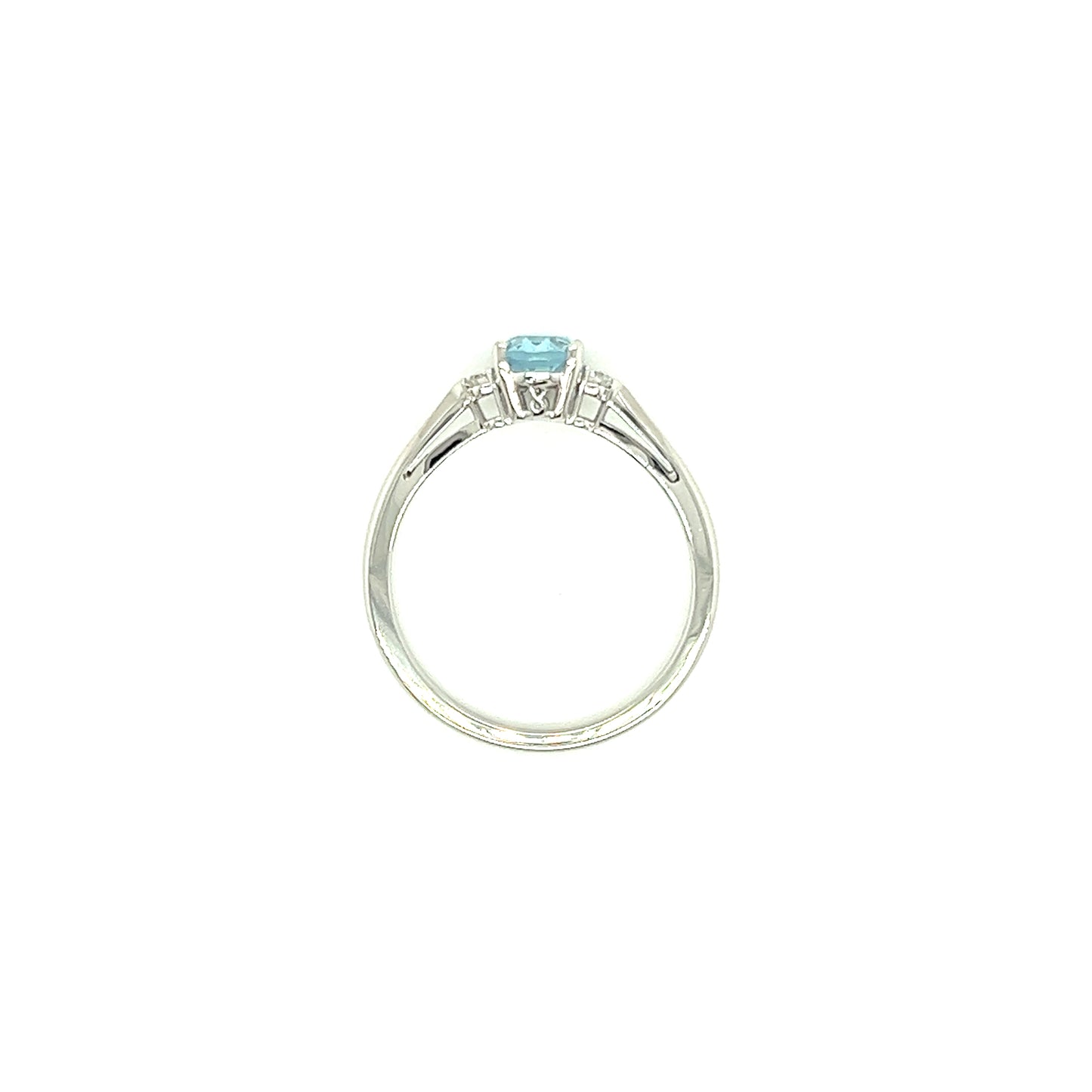 Oval Aquamarine Ring with Two Side Diamonds in 14K White Gold Top View