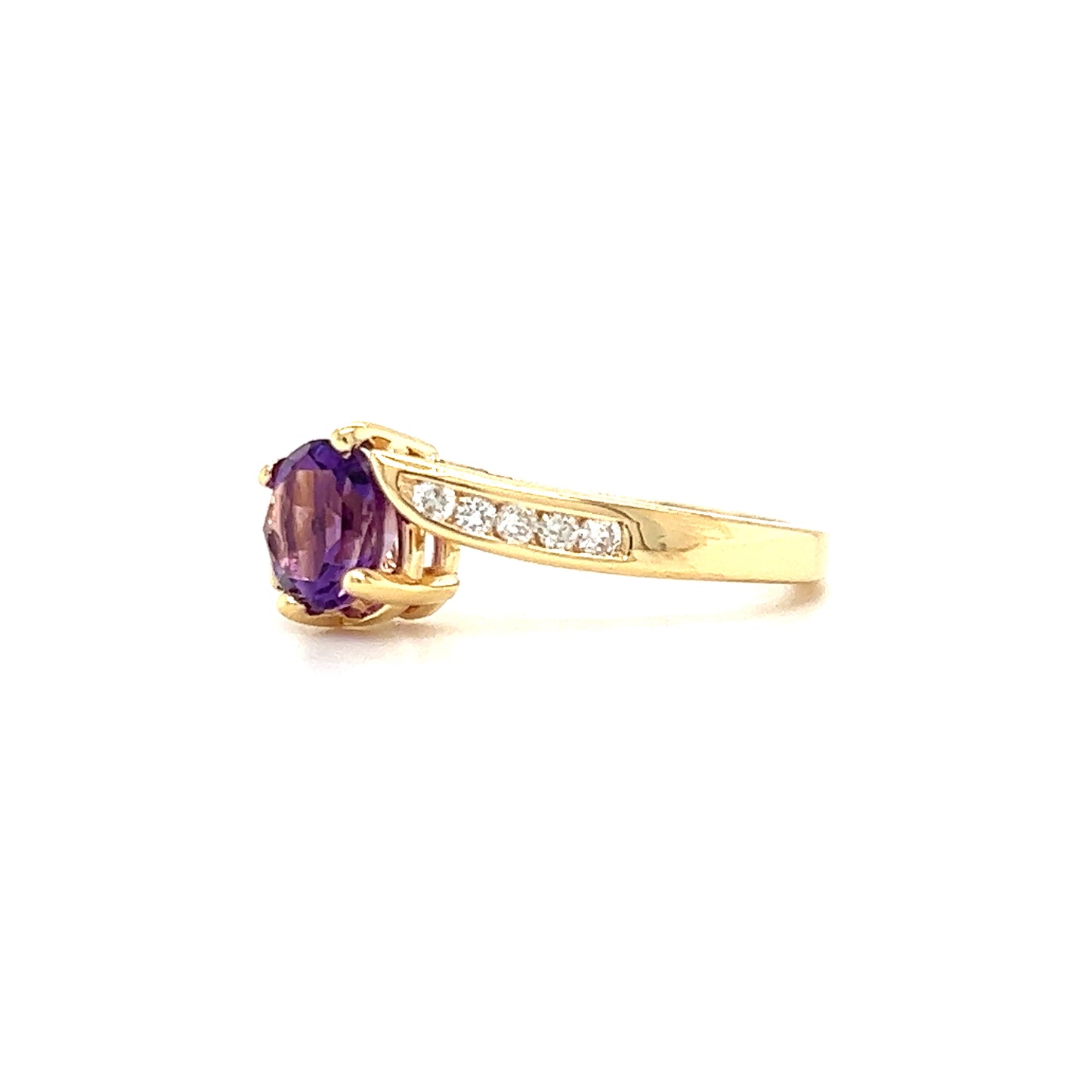 Bypass Amethyst Ring in 14K Yellow Gold Left Profile View