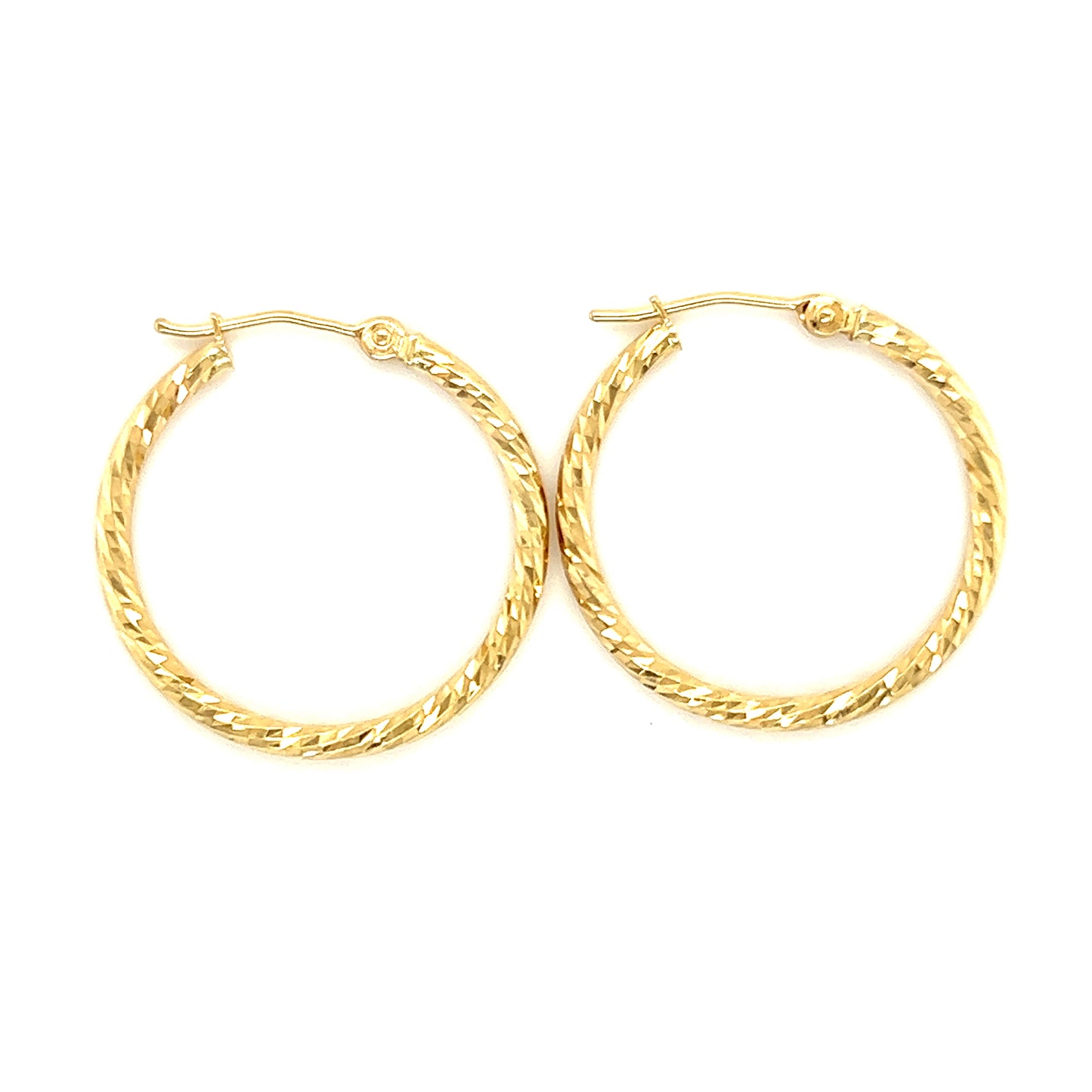 Round Hoop 25.5mm Earrings with Diamond-cut Finish in 14K Yellow Gold Top View