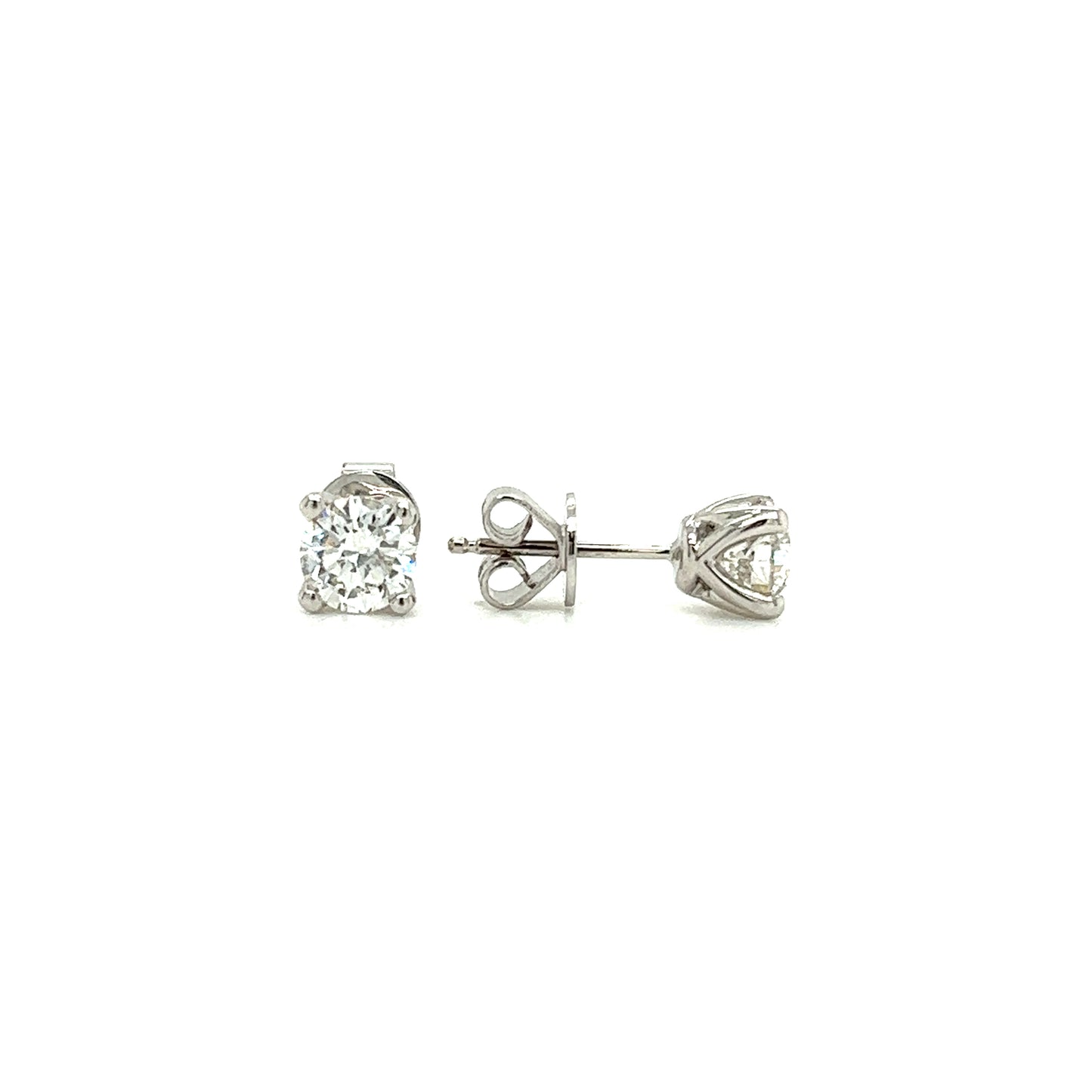Diamond Stud Earrings with 1ctw of Diamonds in 14K White Gold Front and Side View