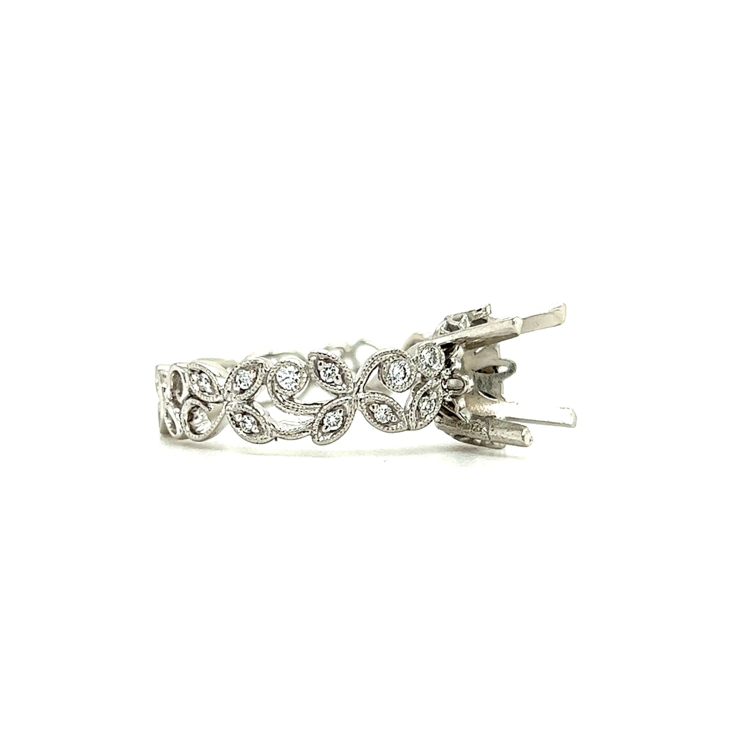 Floral Ring Setting with Twenty Accent Diamonds in Platinum Left Side View