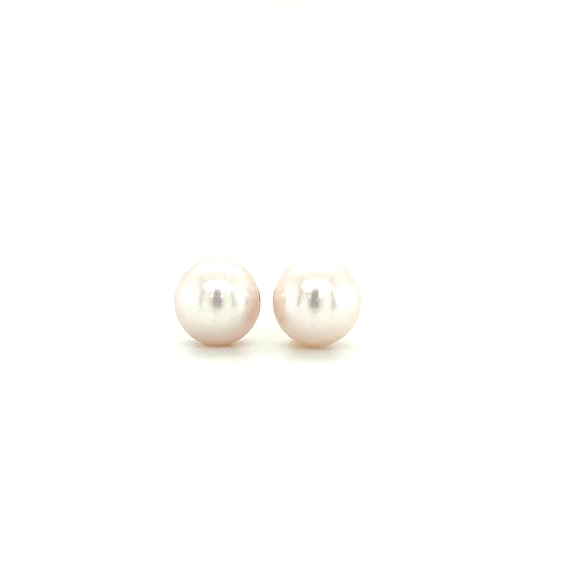 Pearl 8mm Stud Earrings in 14K Yellow Gold Front View