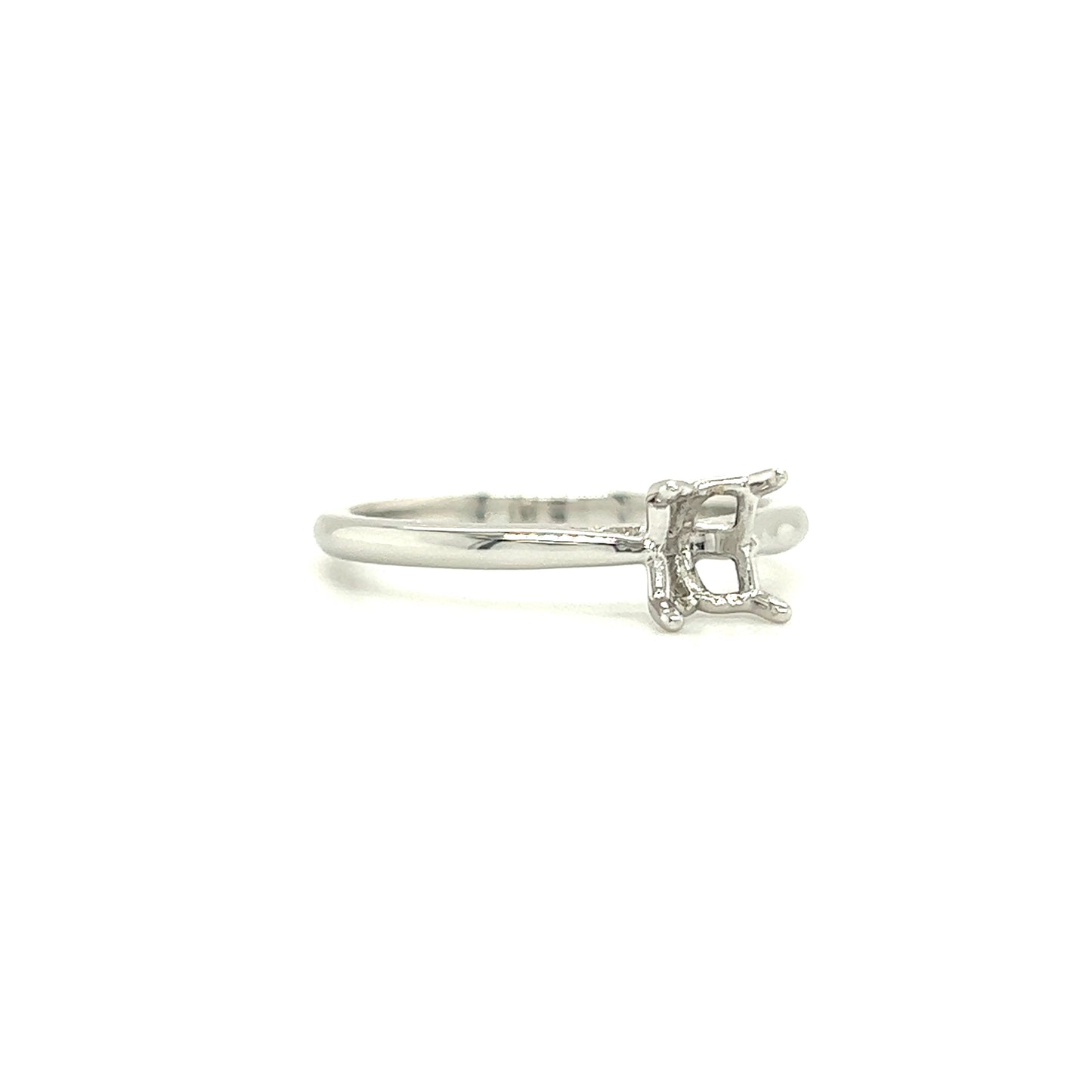 Solitaire Ring Setting with Four Prong Head in 14K White Gold Left Side View