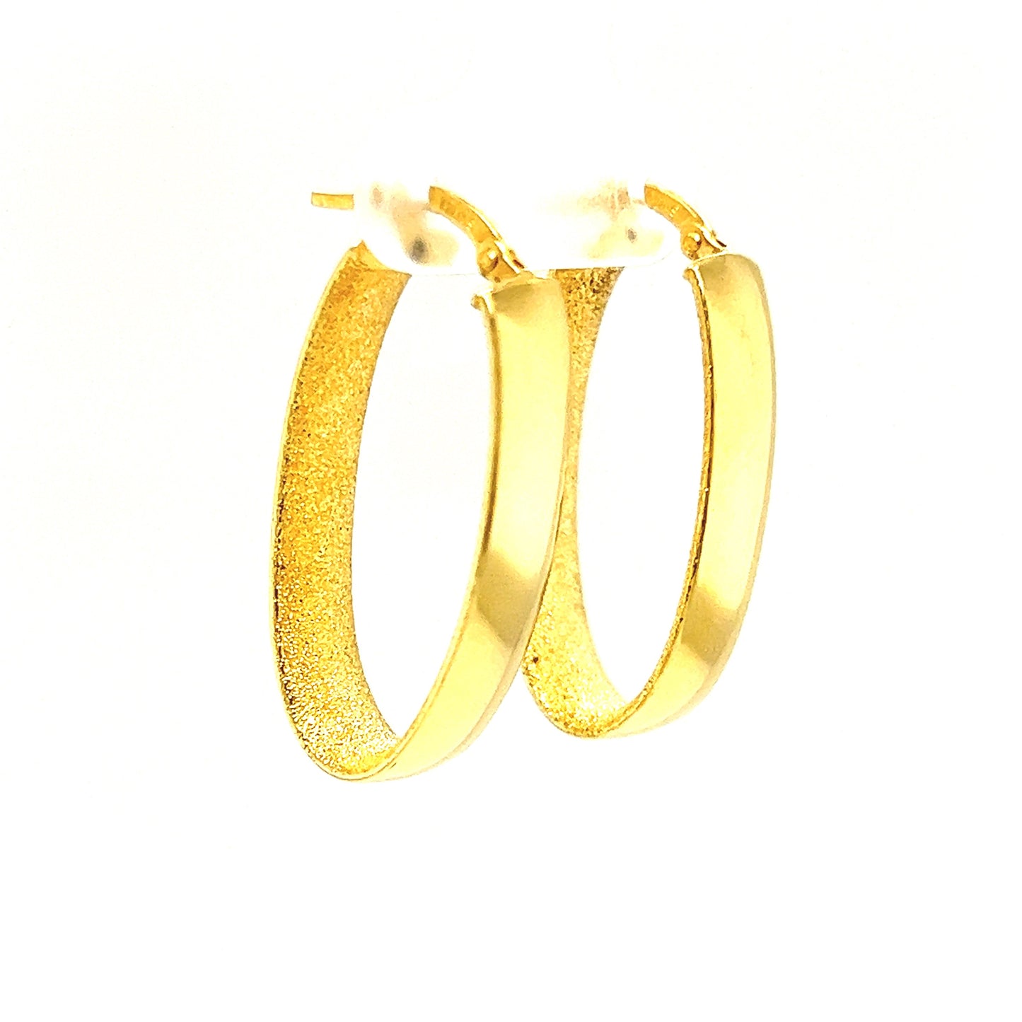 Oval Hoop 6mm Earrings with Star Dust Finish in 14K Yellow Gold Left Side View