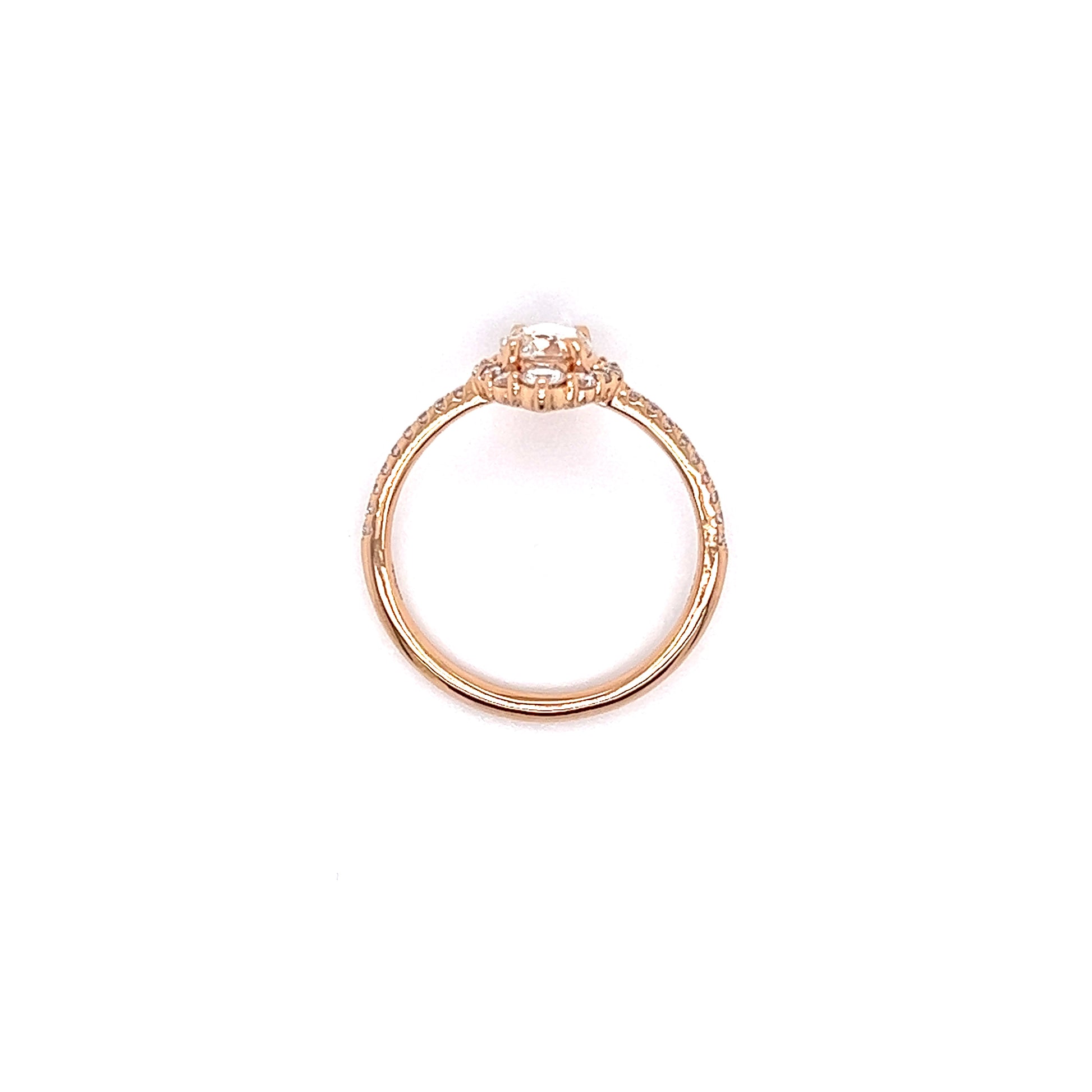 Pink Diamond Ring with Thirty-Two Side Diamonds in 18K Rose Gold Top View