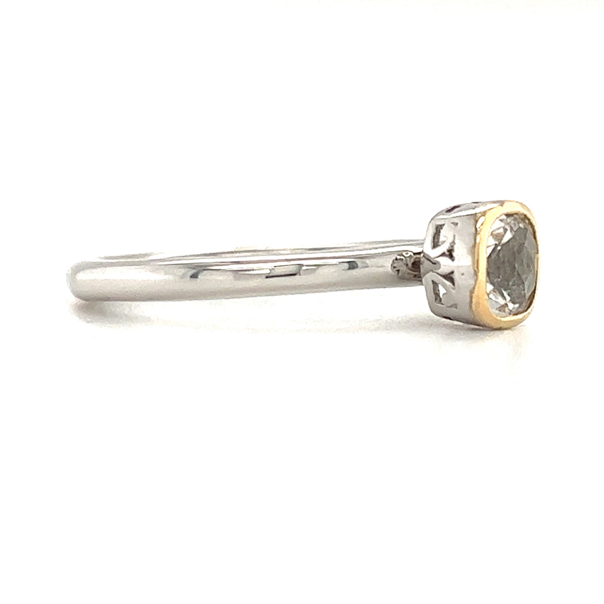Cushion White Topaz Ring in Sterling Silver with 14K Yellow Gold Accent Left Side View