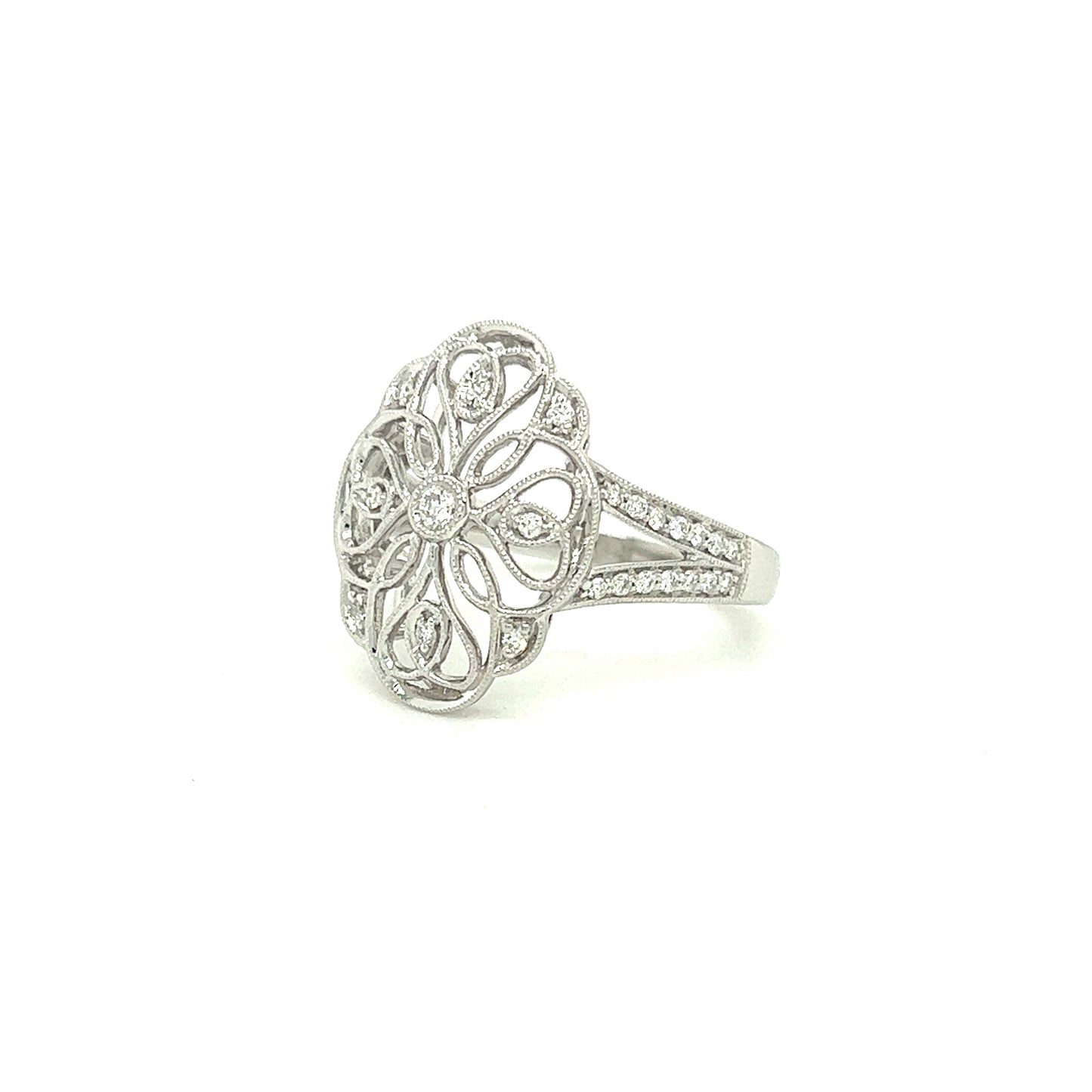 Filigree Diamond Ring with 0.2ctw of Diamonds in 14K White Gold Right Side View