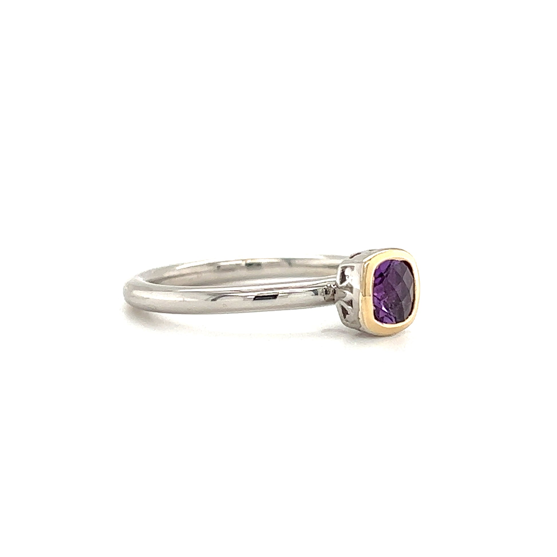 Cushion Amethyst Ring in Sterling Silver with 14K Yellow Gold Accent Right Side View