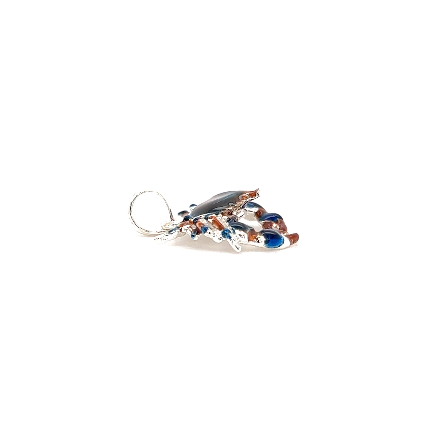 Blue Stone Crab Small Pendant with Enameling in Sterling Silver Left Side View