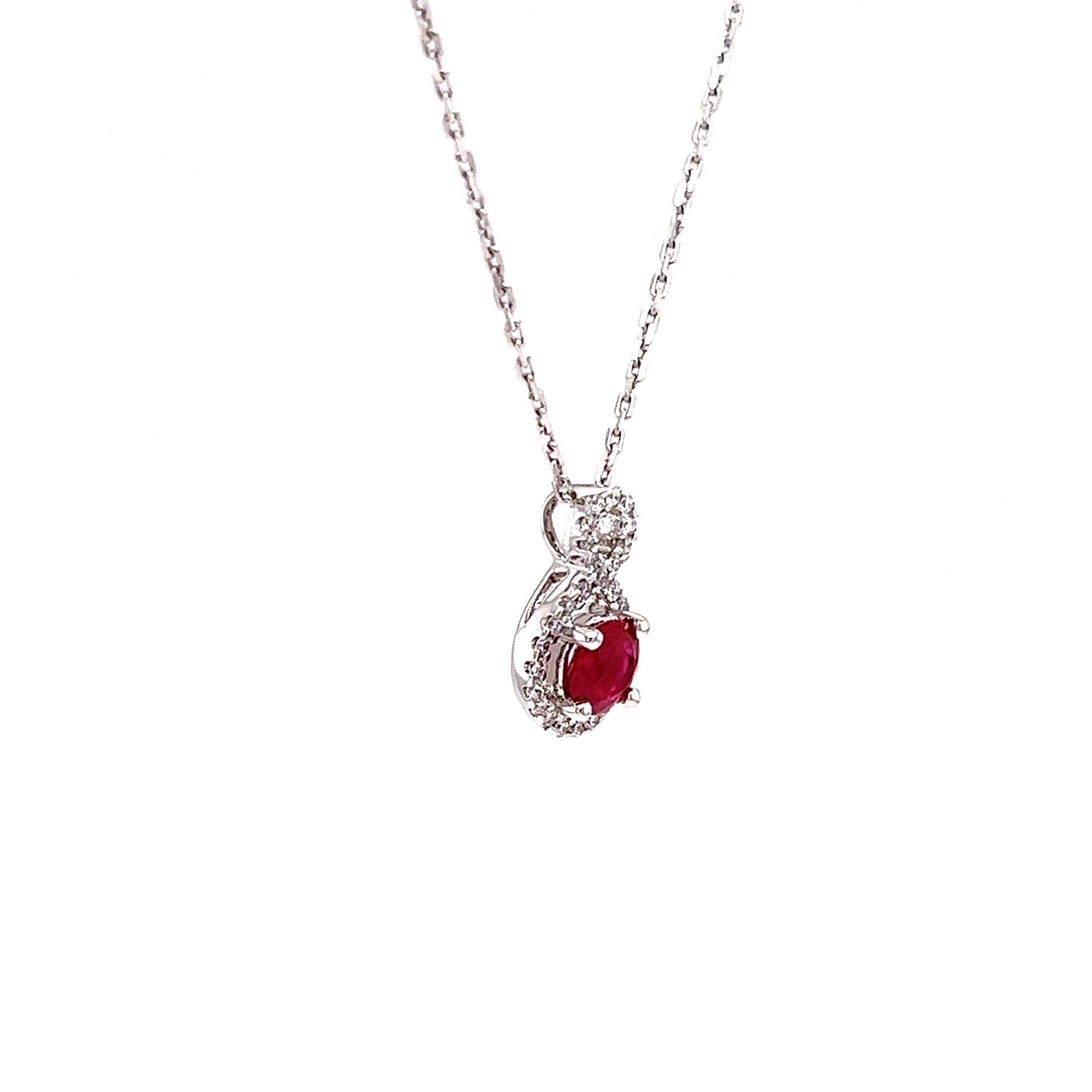 Round Ruby Necklace with 0.15ctw of Diamonds in 14K White Gold Left Side View