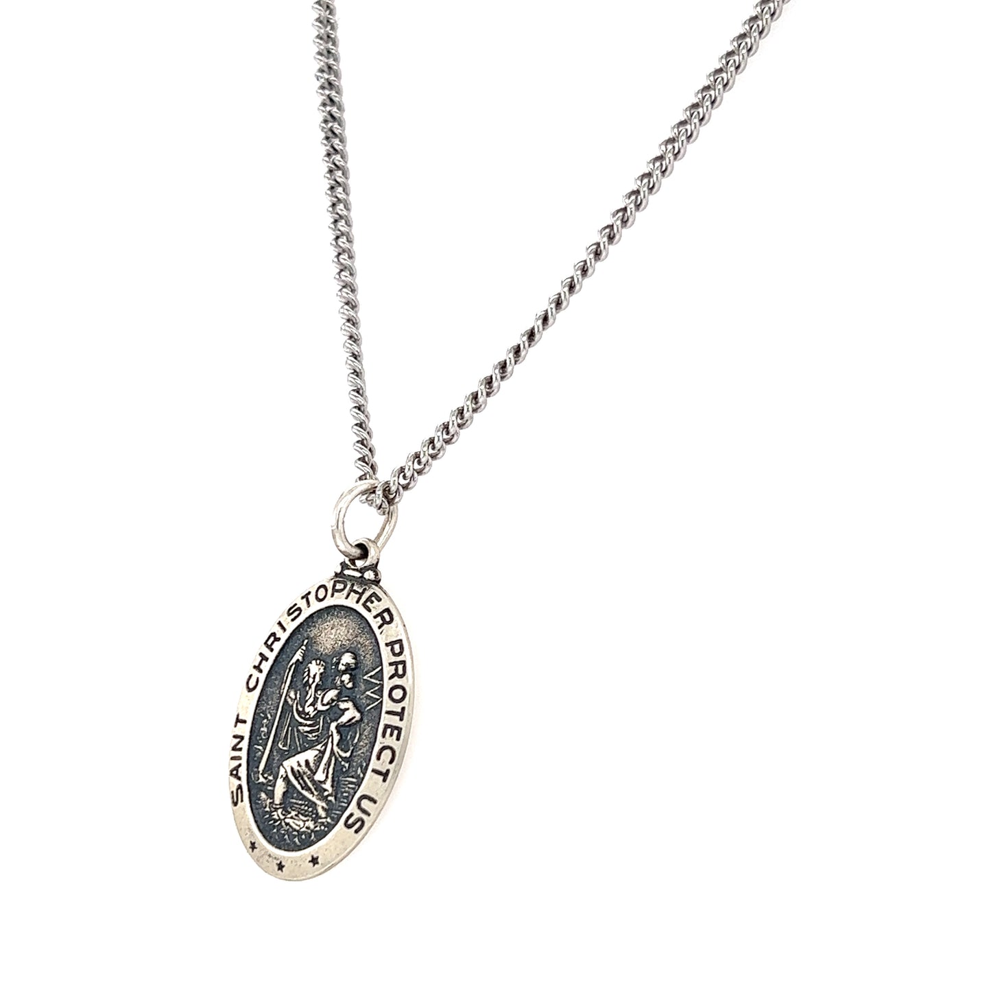 St. Christopher Necklace with Continuous Cable Chain in Sterling Silver Right Side View