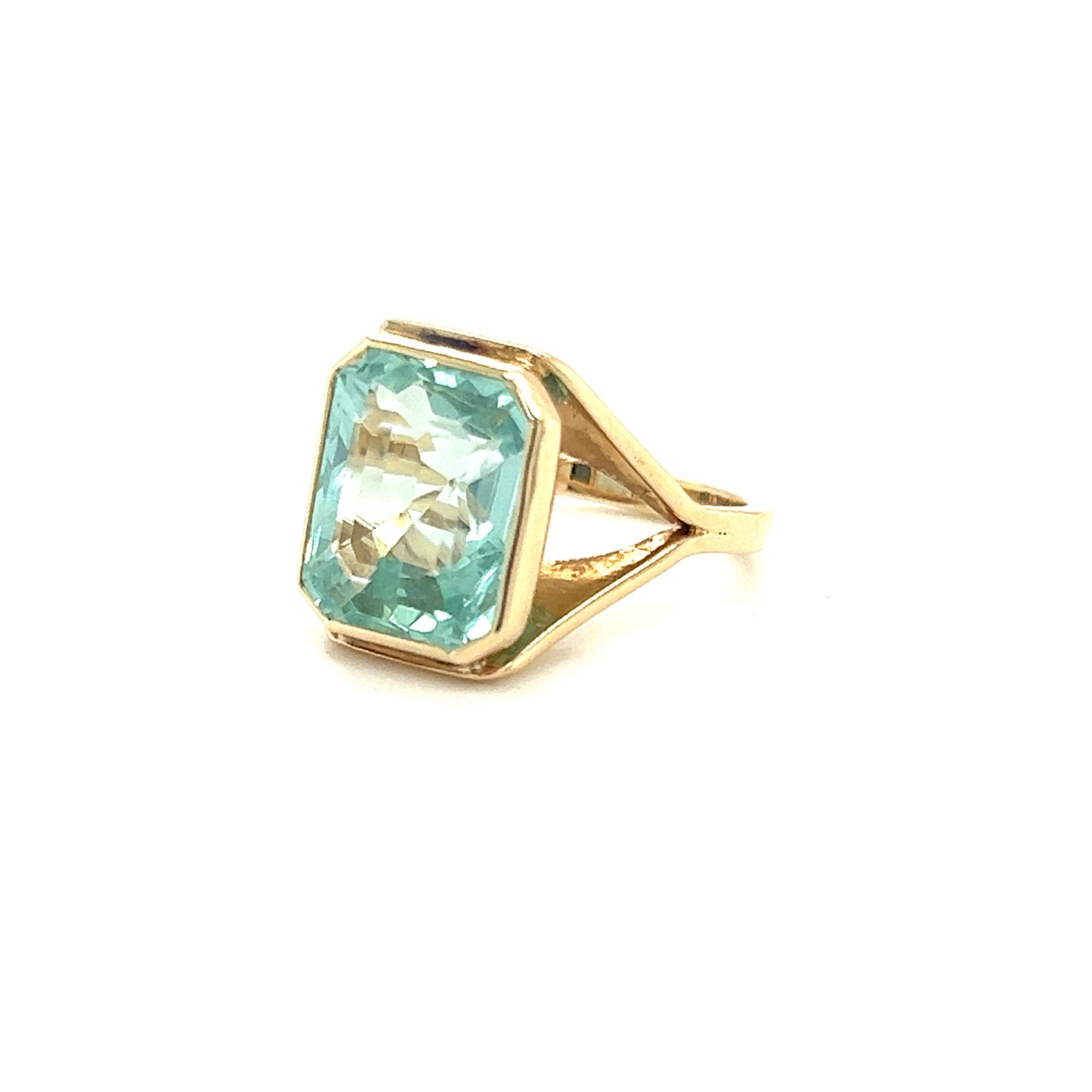 Blue Topaz Ring with Split Shank Setting in 14K Yellow Gold Right Side View