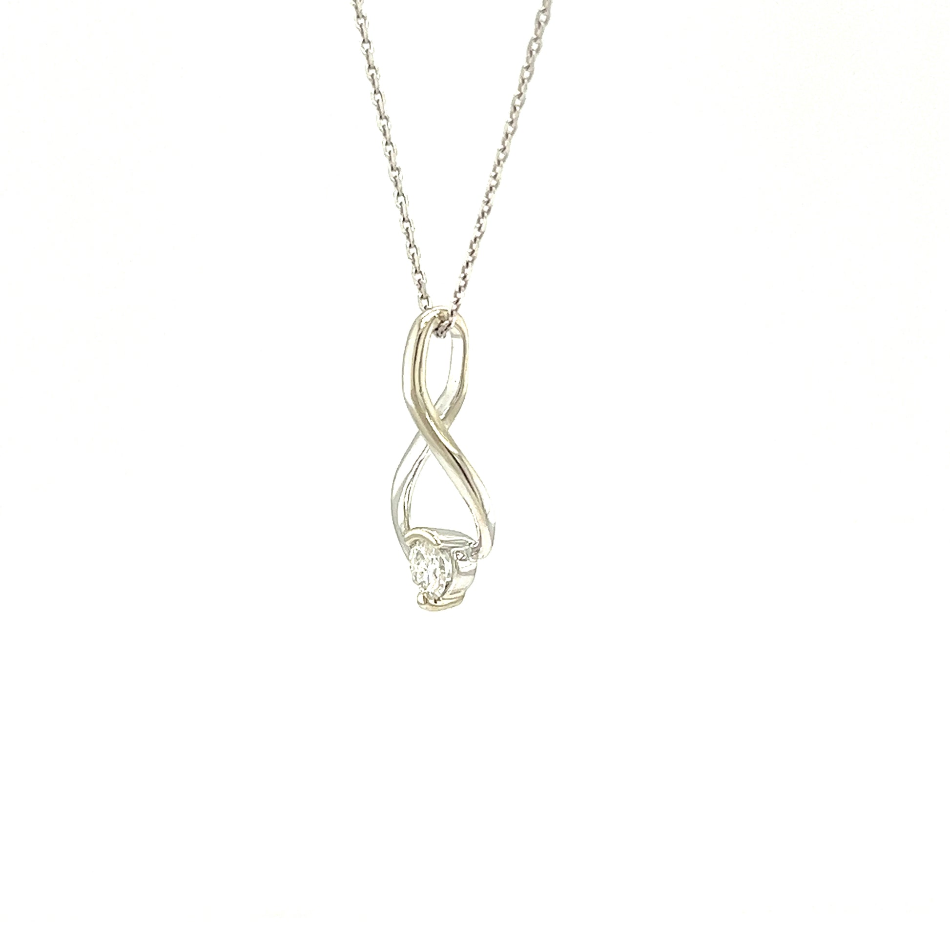 Infinity Pendant with 0.25ctw of Diamonds in 14K White Gold Pendant and Chain Right Side View