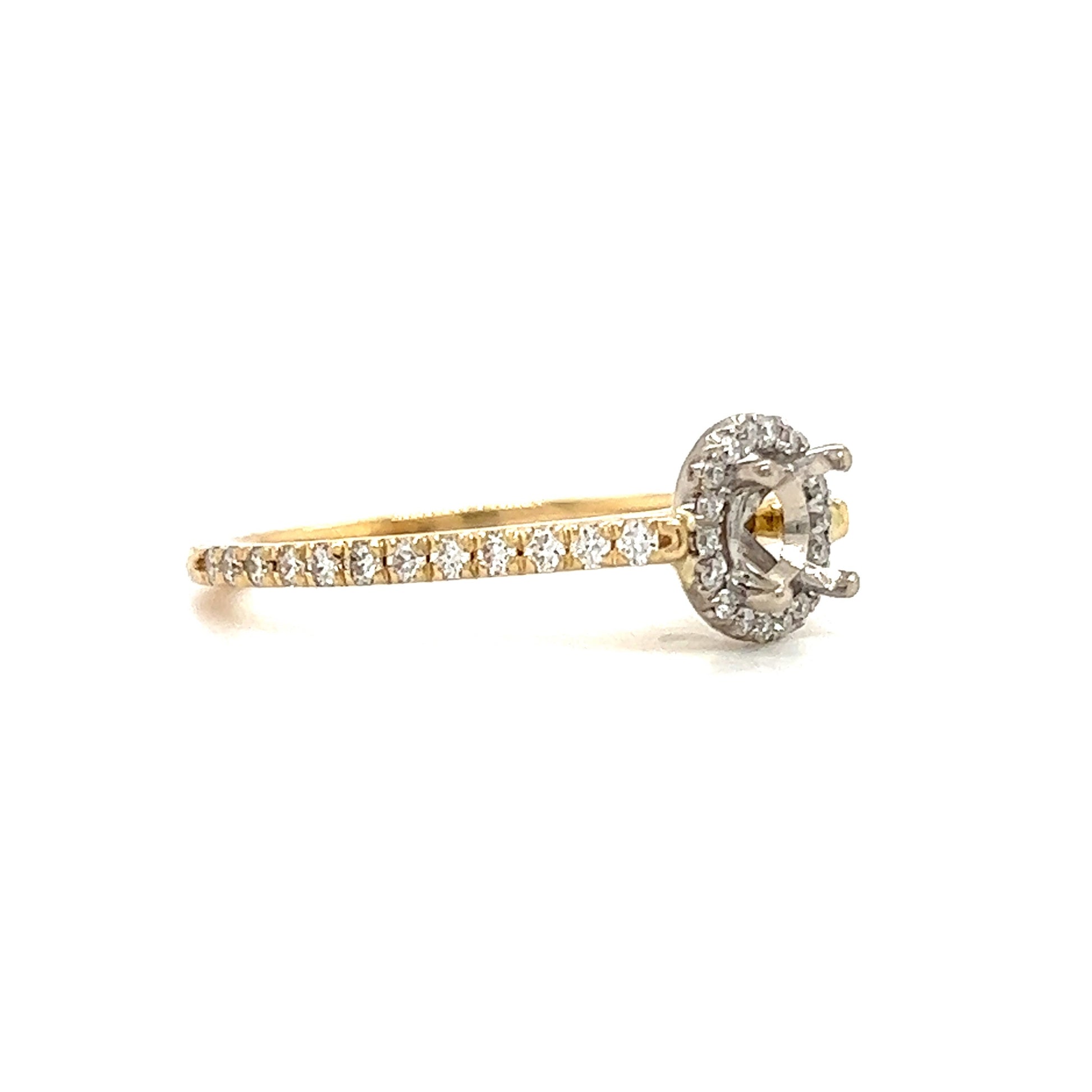 Ring Setting with Diamond Halo in 14K Yellow Gold Left Side View