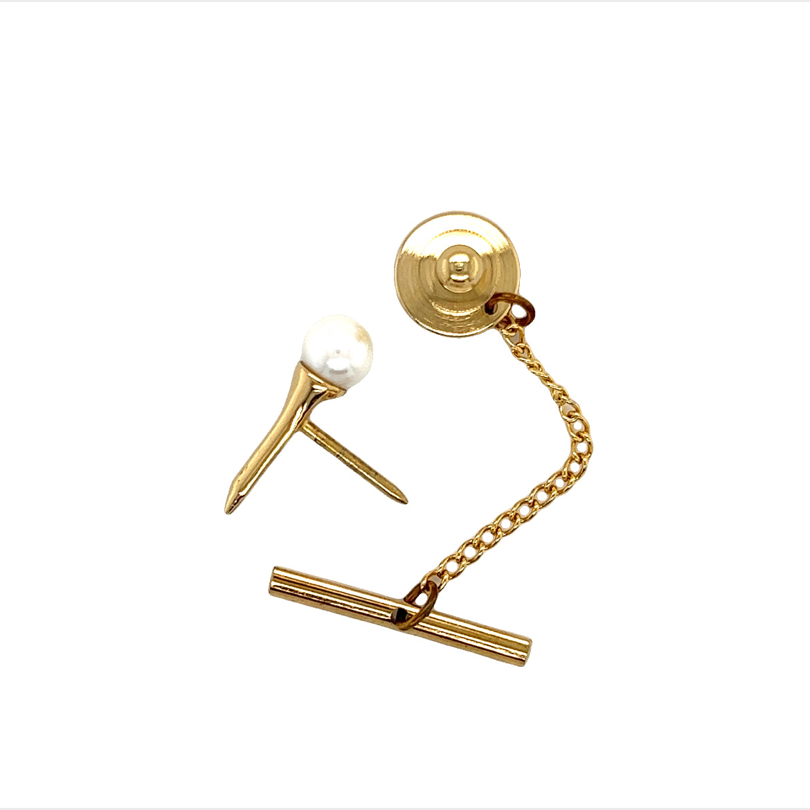 Golf Pin Tie Tack with a 6mm White Pearl in 14K Yellow Gold Components View