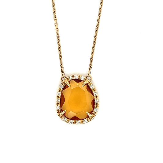 Citrine Necklace in 14K Yellow Gold with Diamonds Front View
