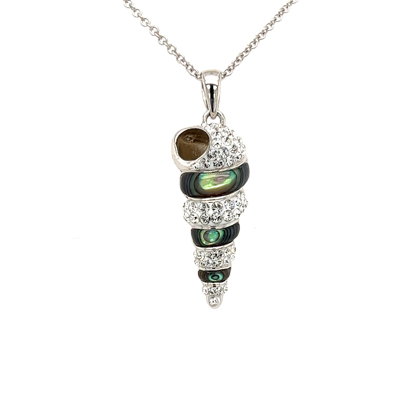 Abalone Shell Necklace with Swarovski Crystals in Sterling Silver Pendant View