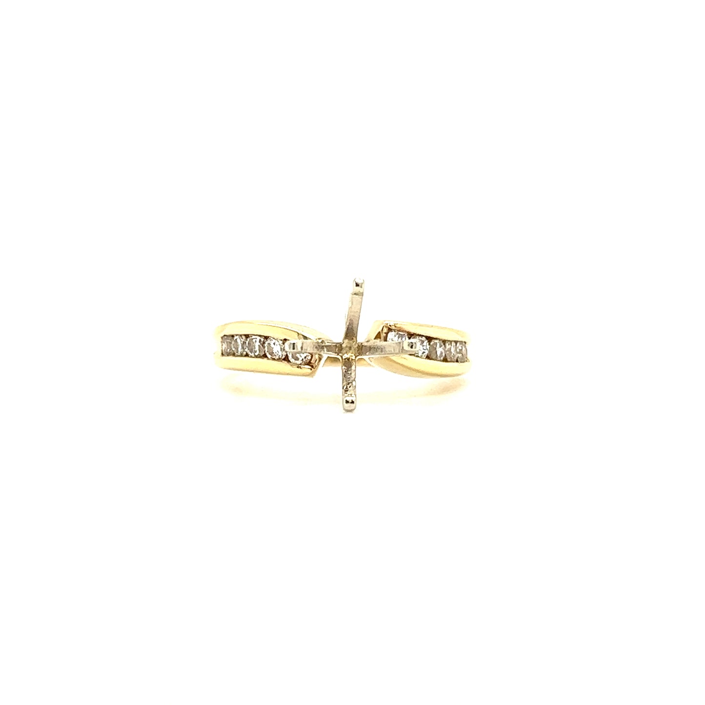 Bypass Ring Setting with Ten Side Diamonds in 14K Yellow Gold Front View