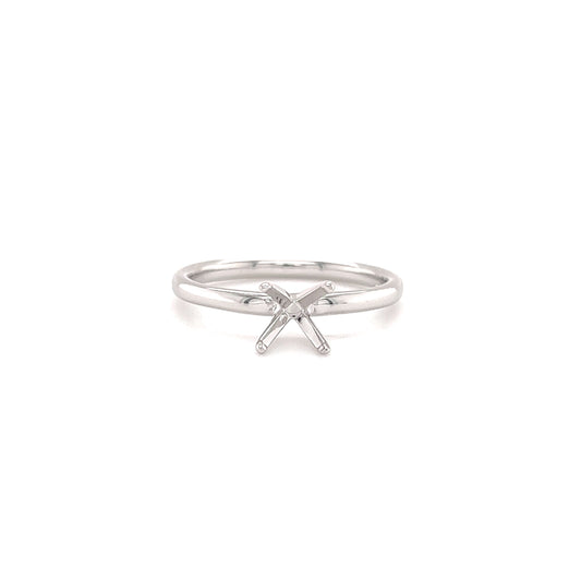 Solitaire Ring Setting with Four Prong Head in 14K White Gold Front View