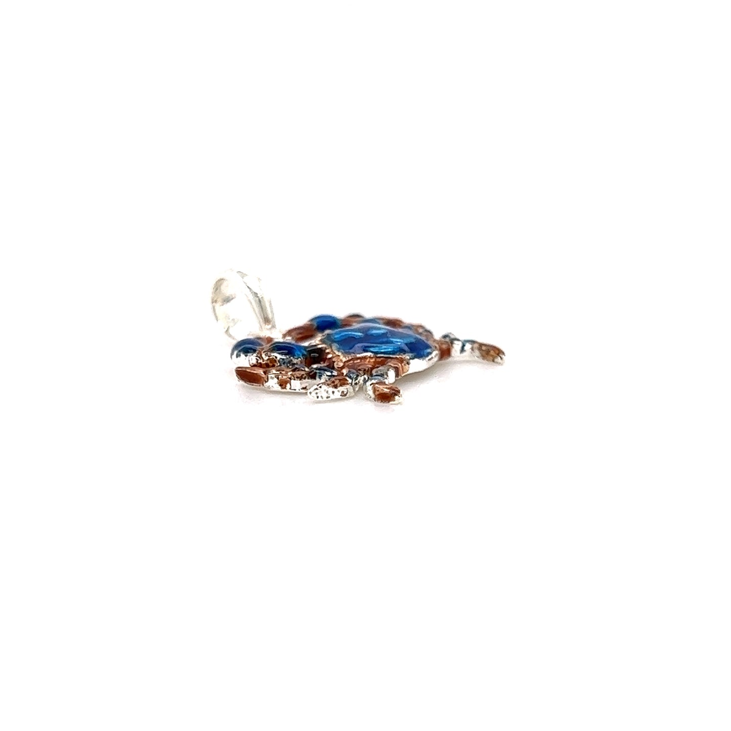 Blue Crab Small Pendant with Enameling in Sterling Silver Flat Side View