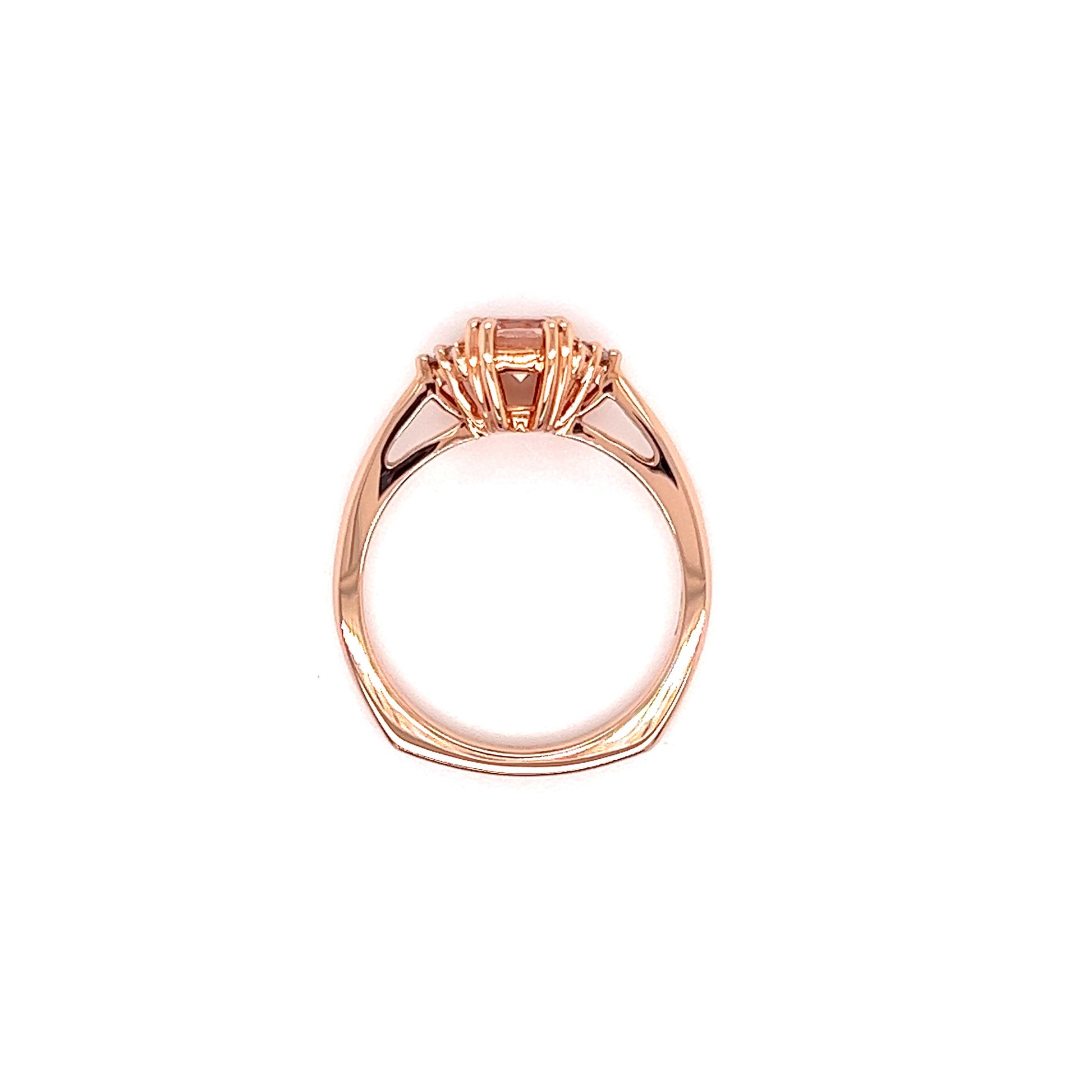 Elongated Cushion Morganite Ring with Six Side Diamonds in 14K Rose Gold Top View