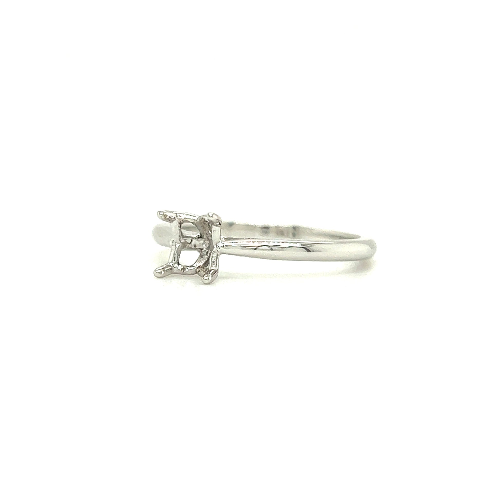Solitaire Ring Setting with Four Prong Head in 14K White Gold Right Side View